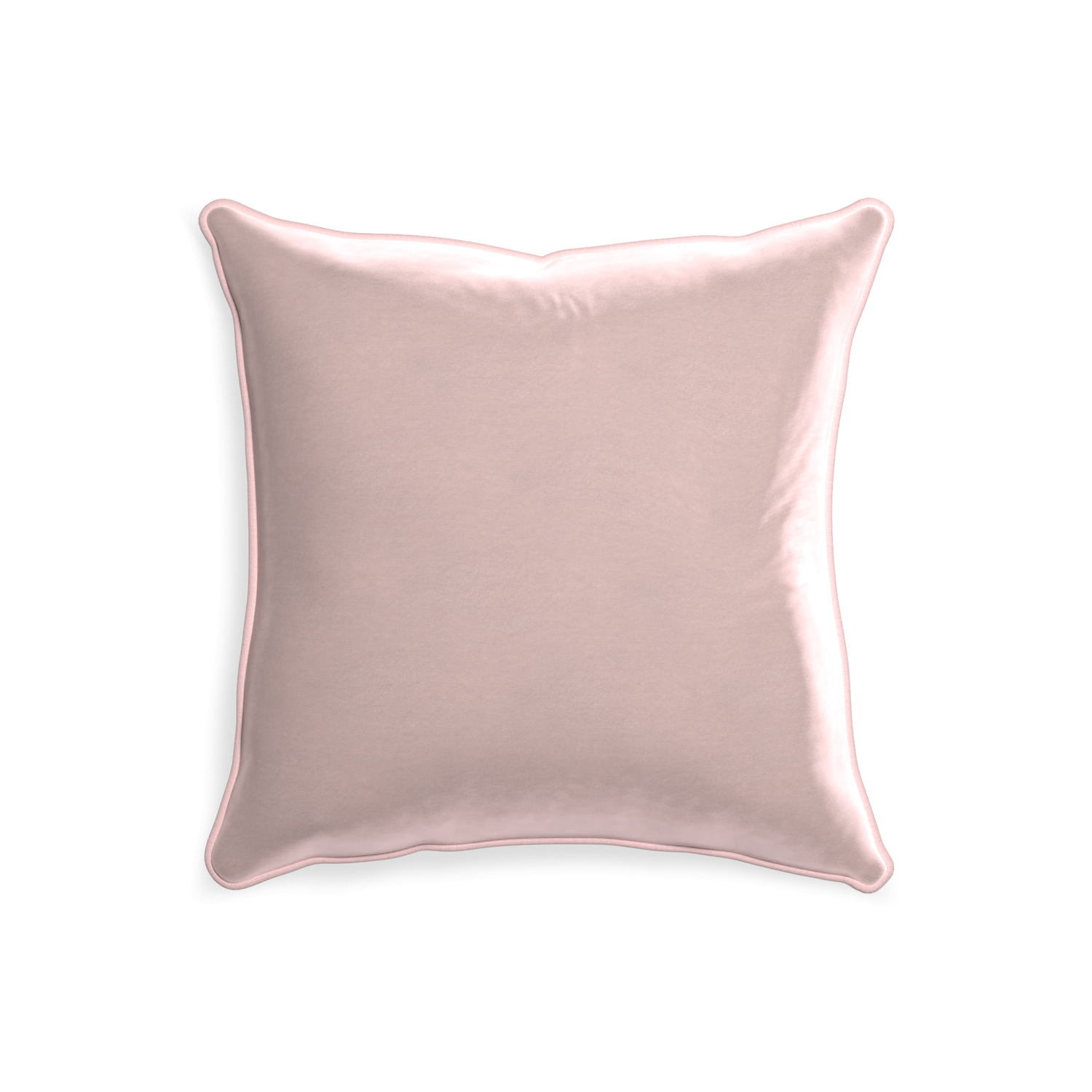20-square rose velvet custom pillow with petal piping on white background