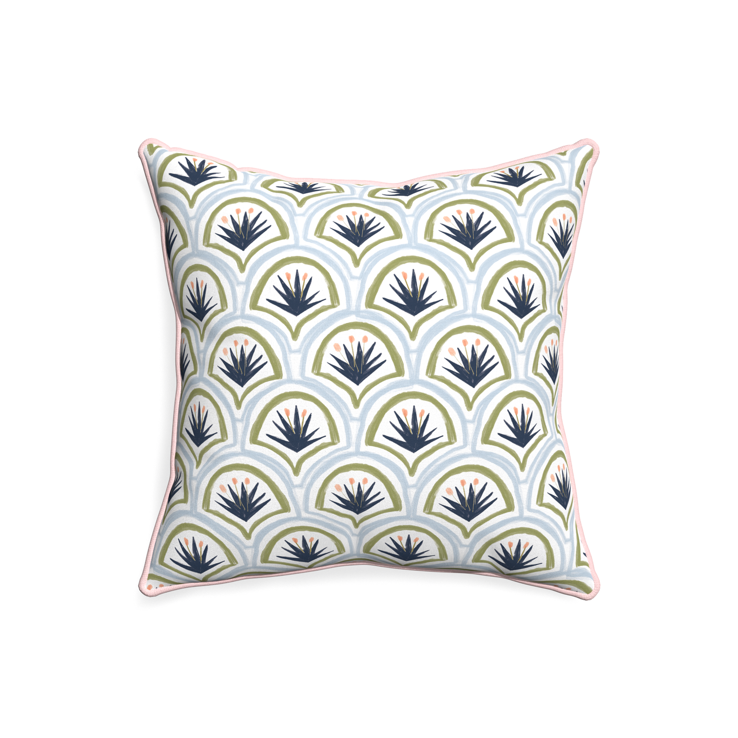 20-square thatcher midnight custom art deco palm patternpillow with petal piping on white background