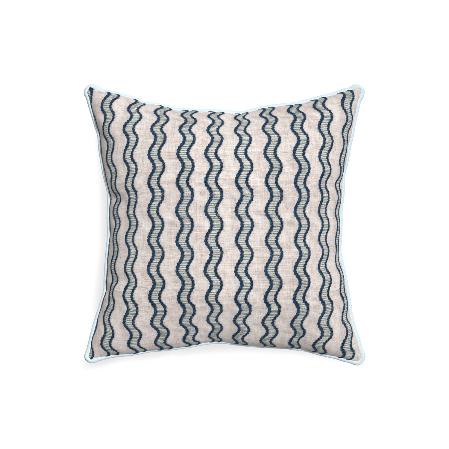 20-square beatrice custom embroidered wavepillow with powder piping on white background
