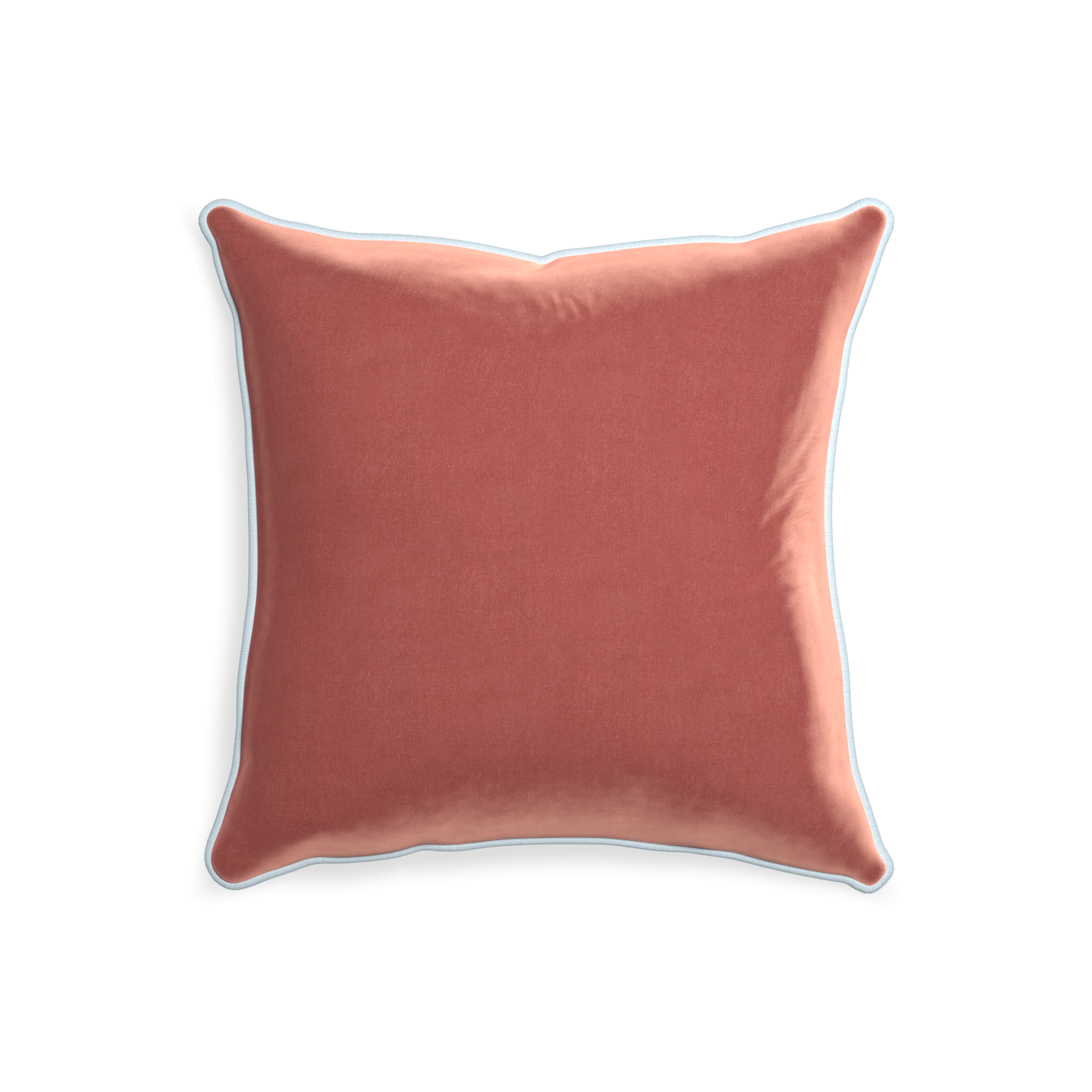 20-square cosmo velvet custom coralpillow with powder piping on white background