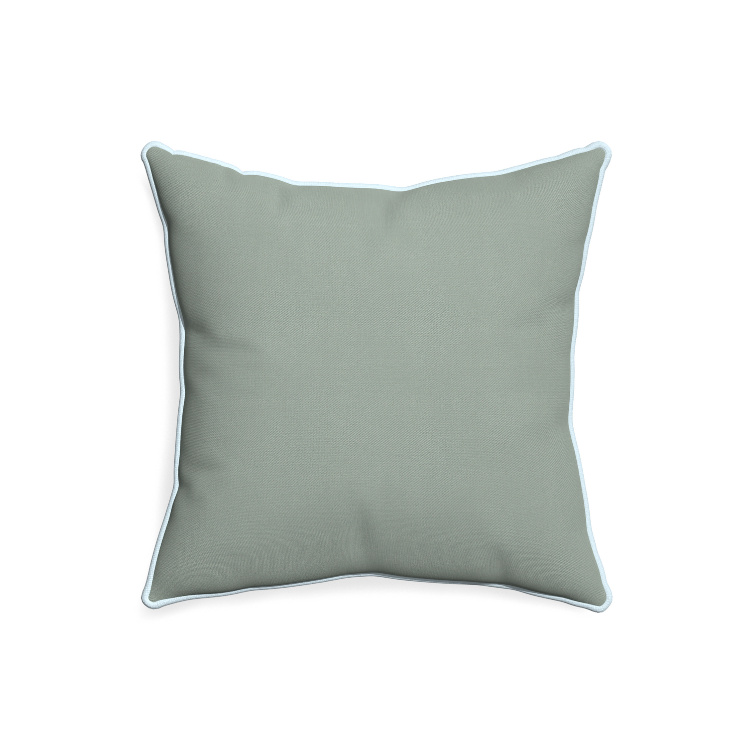 20-square sage custom pillow with powder piping on white background