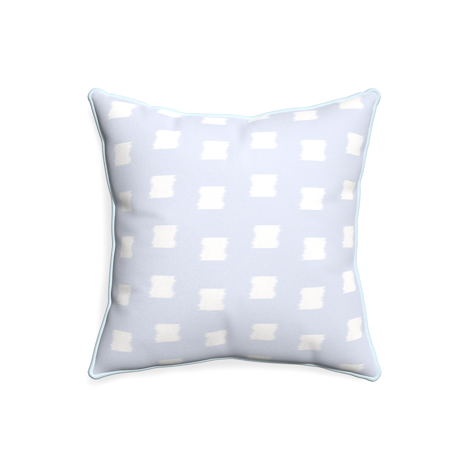 20-square denton custom pillow with powder piping on white background