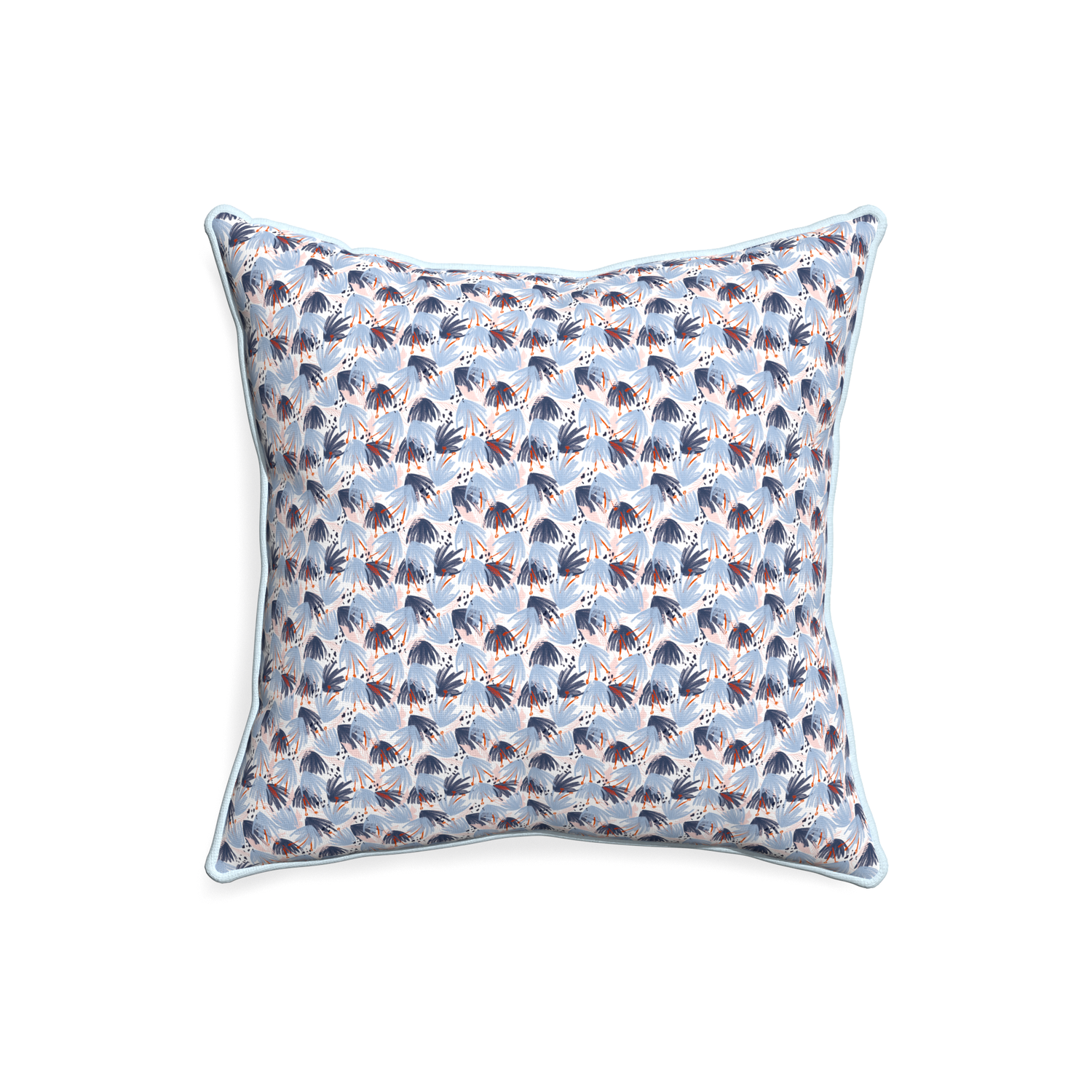 20-square eden blue custom pillow with powder piping on white background