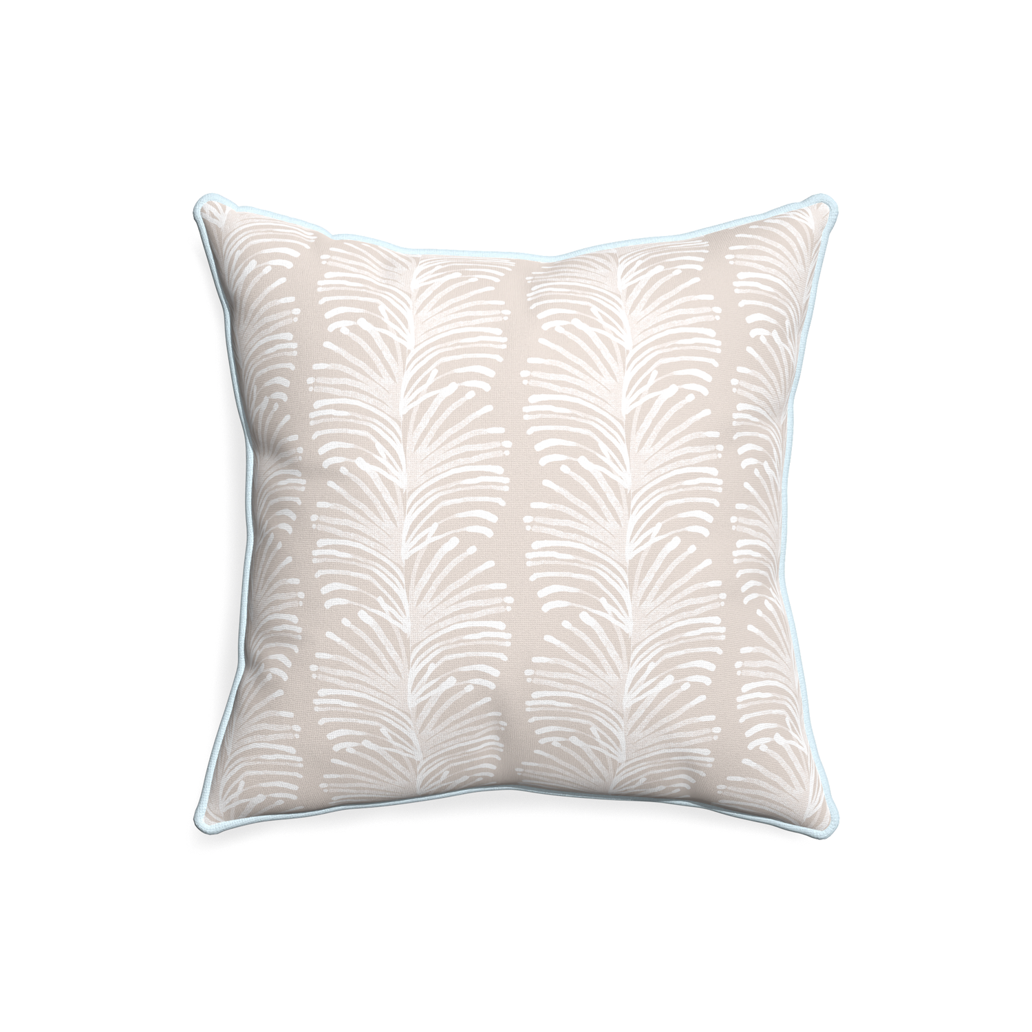 20-square emma sand custom pillow with powder piping on white background