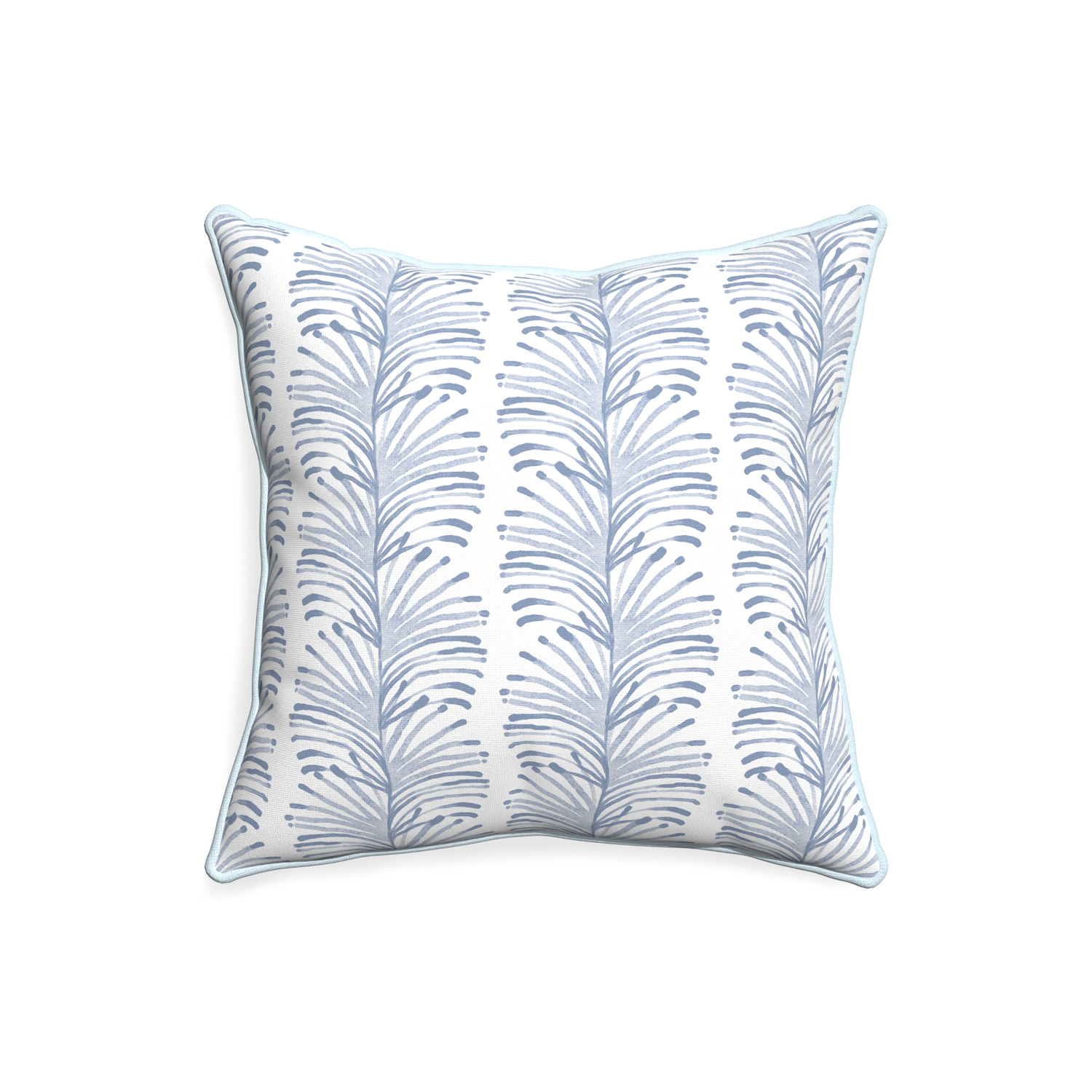 20-square emma sky custom pillow with powder piping on white background
