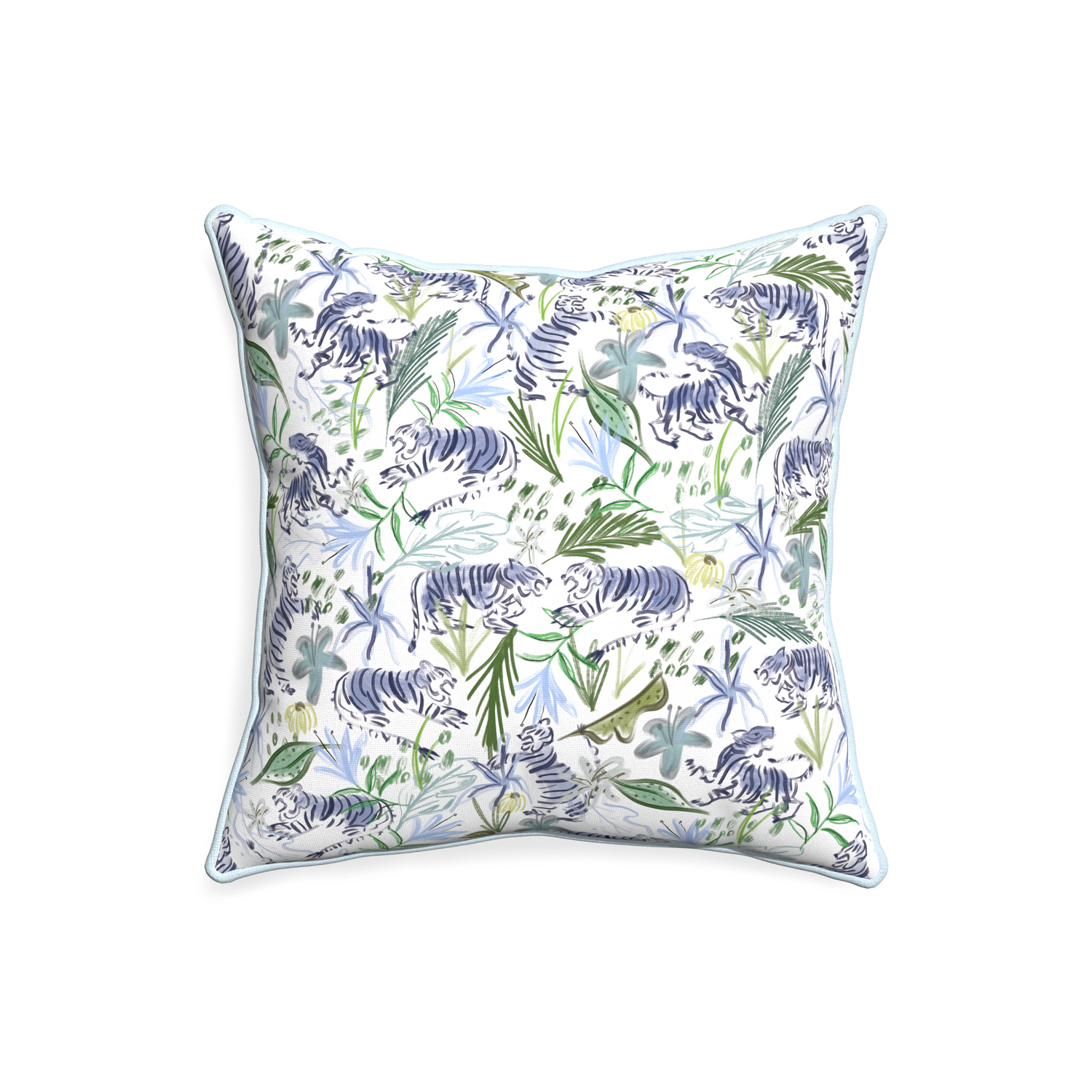 20-square frida green custom pillow with powder piping on white background