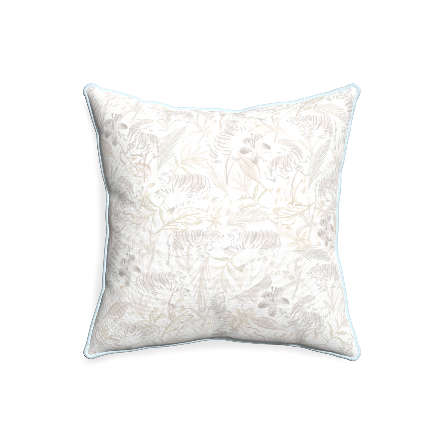 20-square frida sand custom beige chinoiserie tigerpillow with powder piping on white background