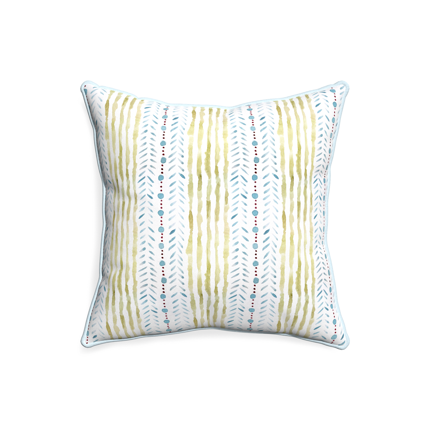 20-square julia custom blue & green stripedpillow with powder piping on white background