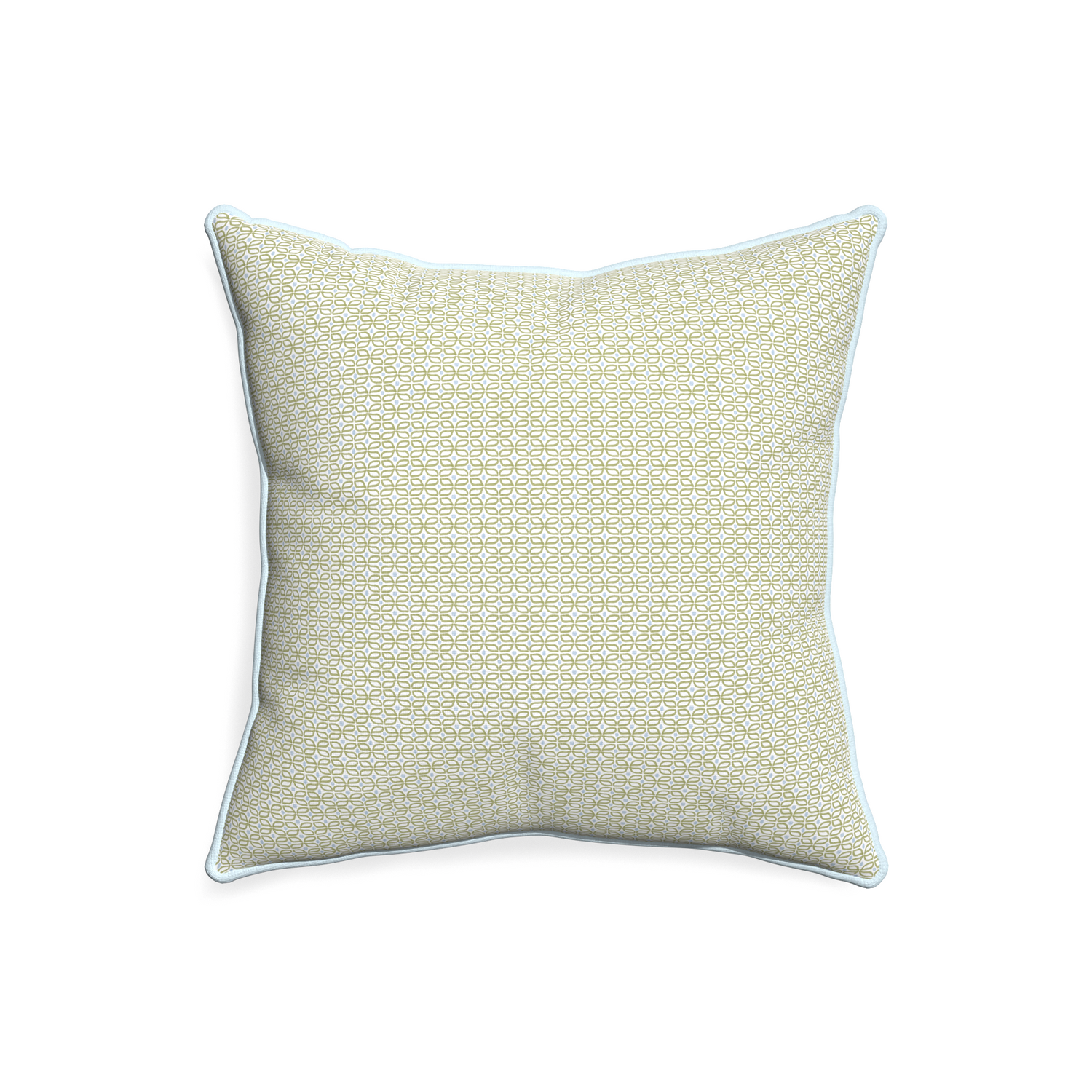 20-square loomi moss custom pillow with powder piping on white background