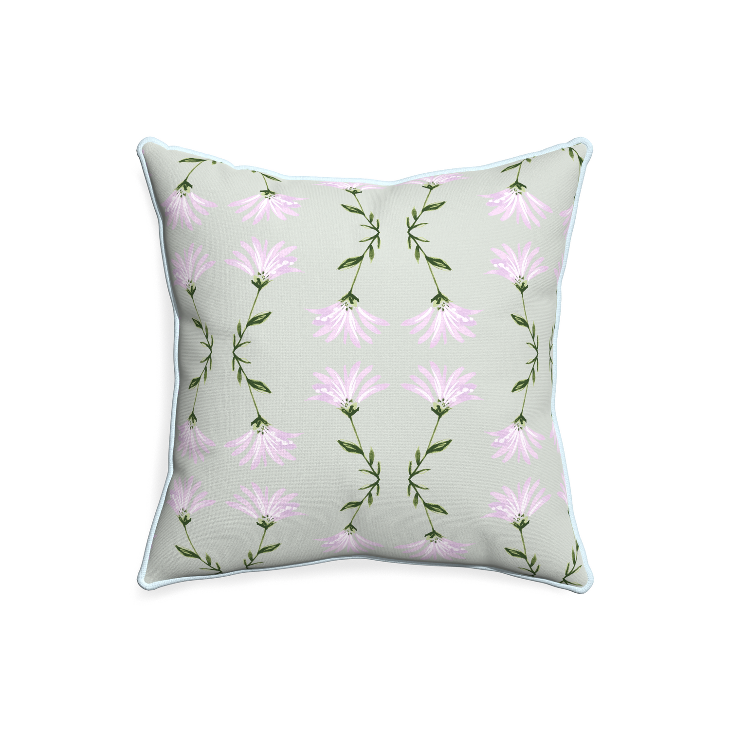 20-square marina sage custom pillow with powder piping on white background
