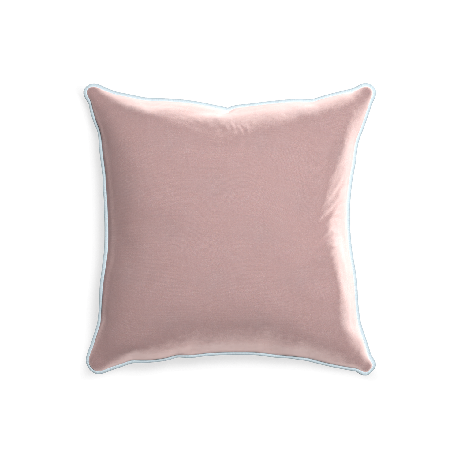 20-square mauve velvet custom pillow with powder piping on white background