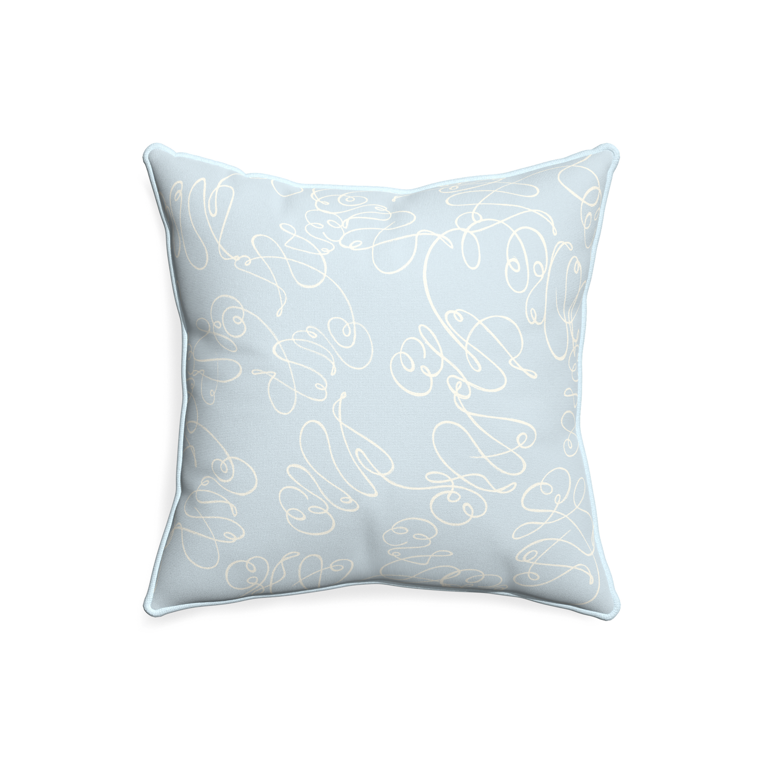 20-square mirabella custom pillow with powder piping on white background
