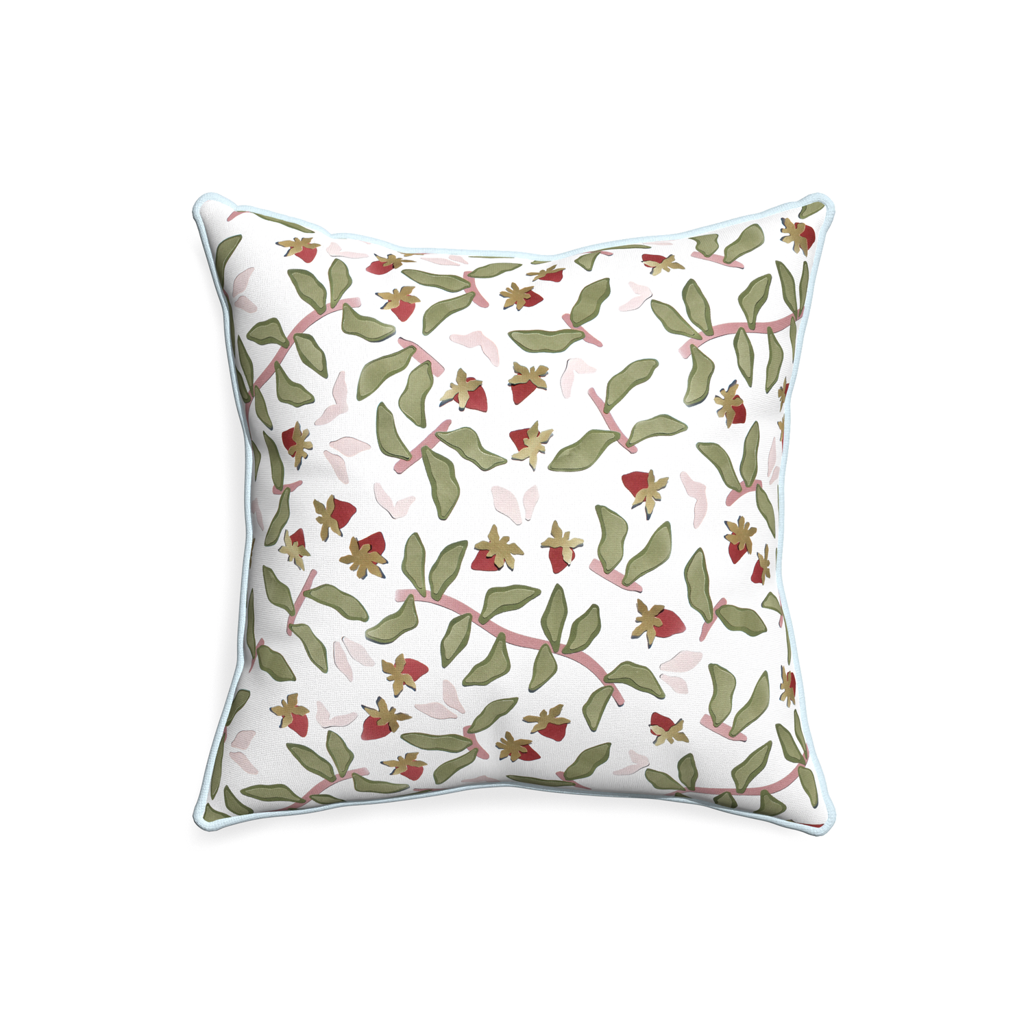 20-square nellie custom strawberry & botanicalpillow with powder piping on white background