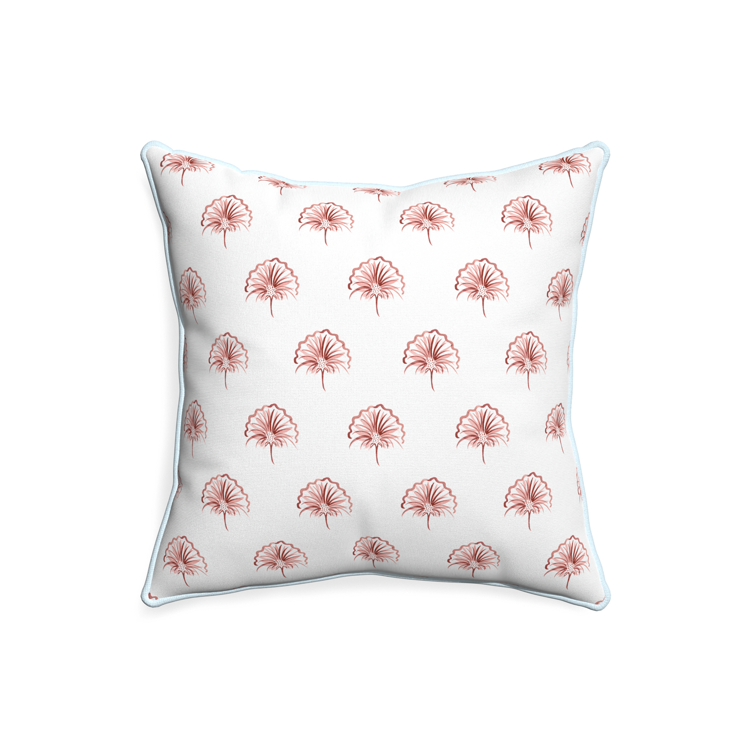 20-square penelope rose custom pillow with powder piping on white background