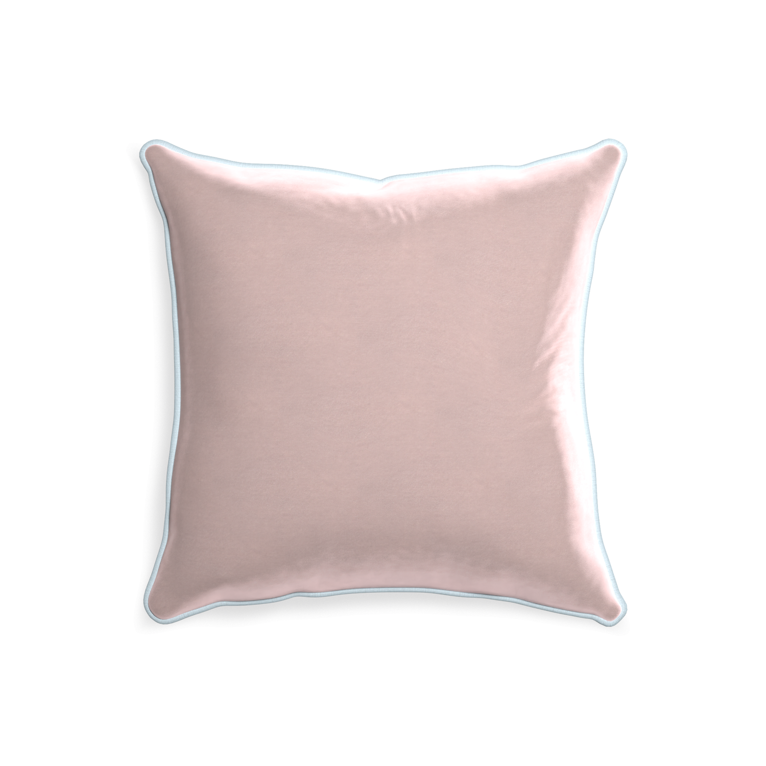 20-square rose velvet custom pillow with powder piping on white background