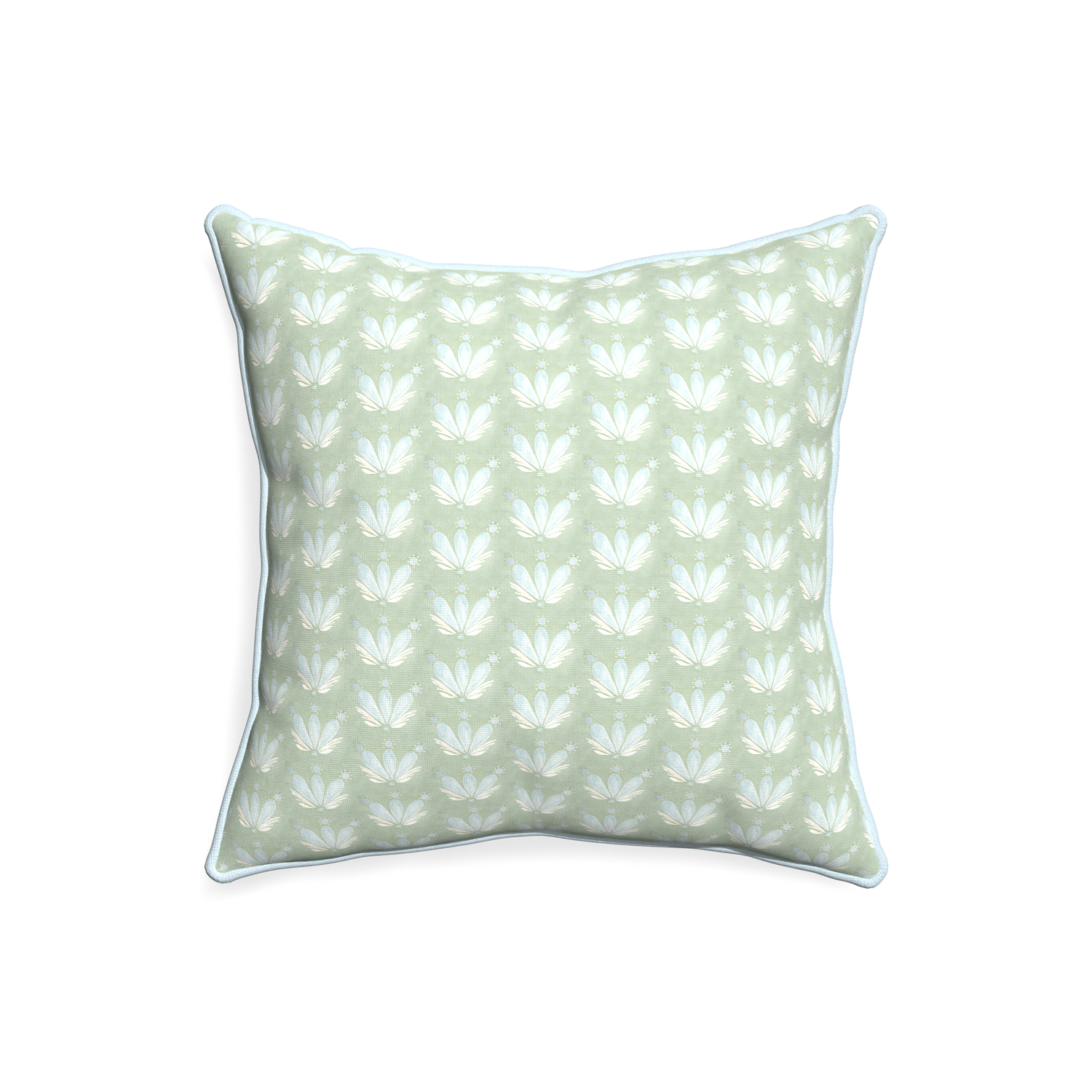 20-square serena sea salt custom blue & green floral drop repeatpillow with powder piping on white background