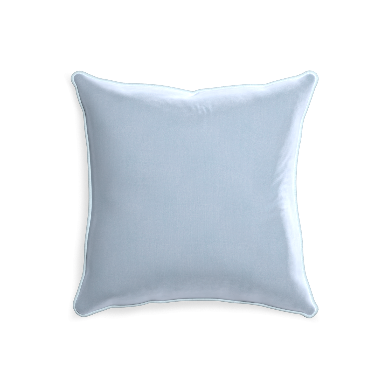 20-square sky velvet custom pillow with powder piping on white background