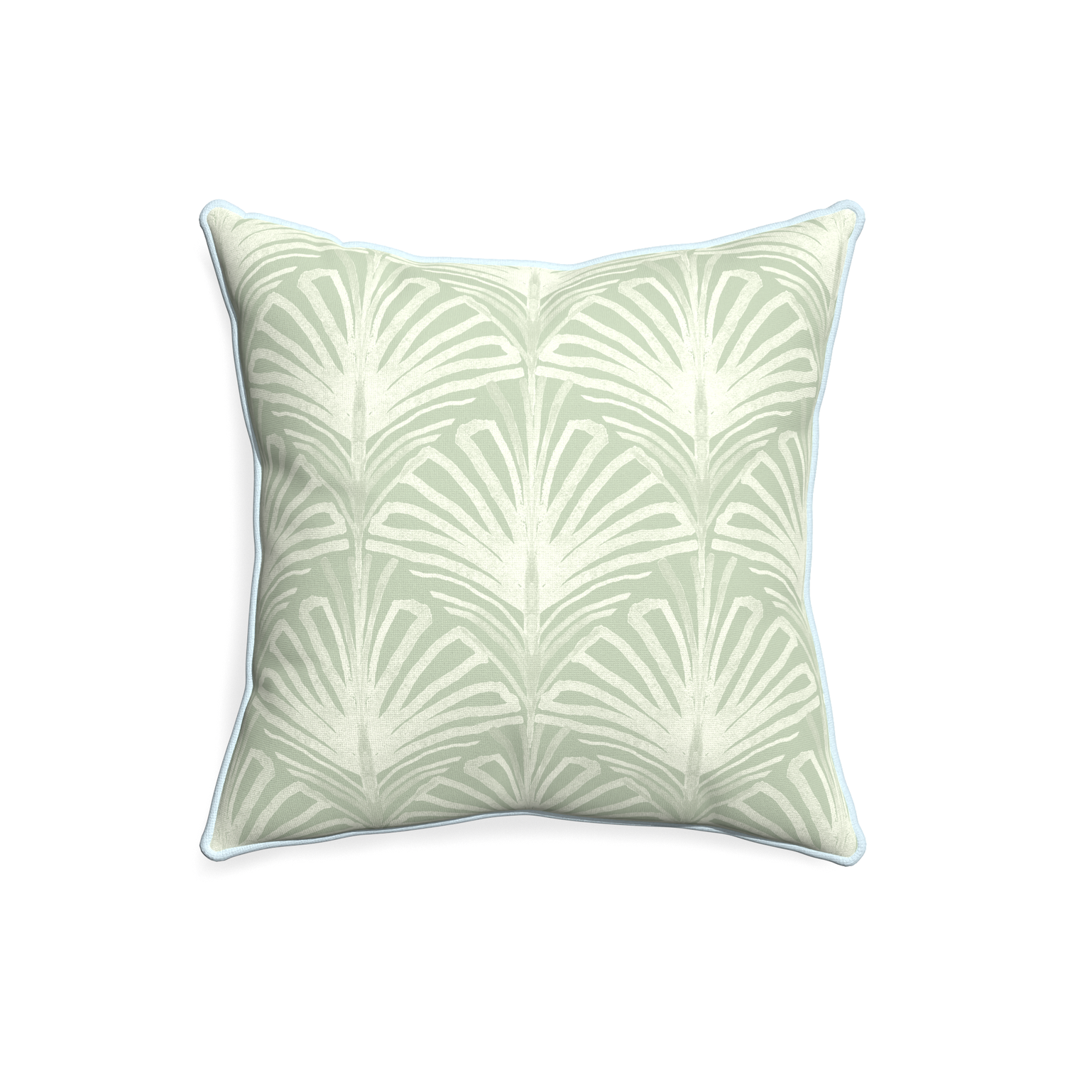 20-square suzy sage custom pillow with powder piping on white background