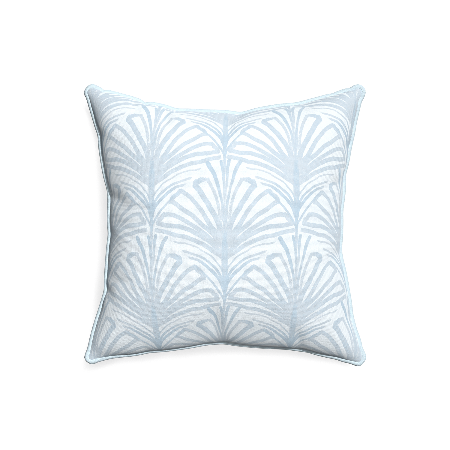 20-square suzy sky custom pillow with powder piping on white background