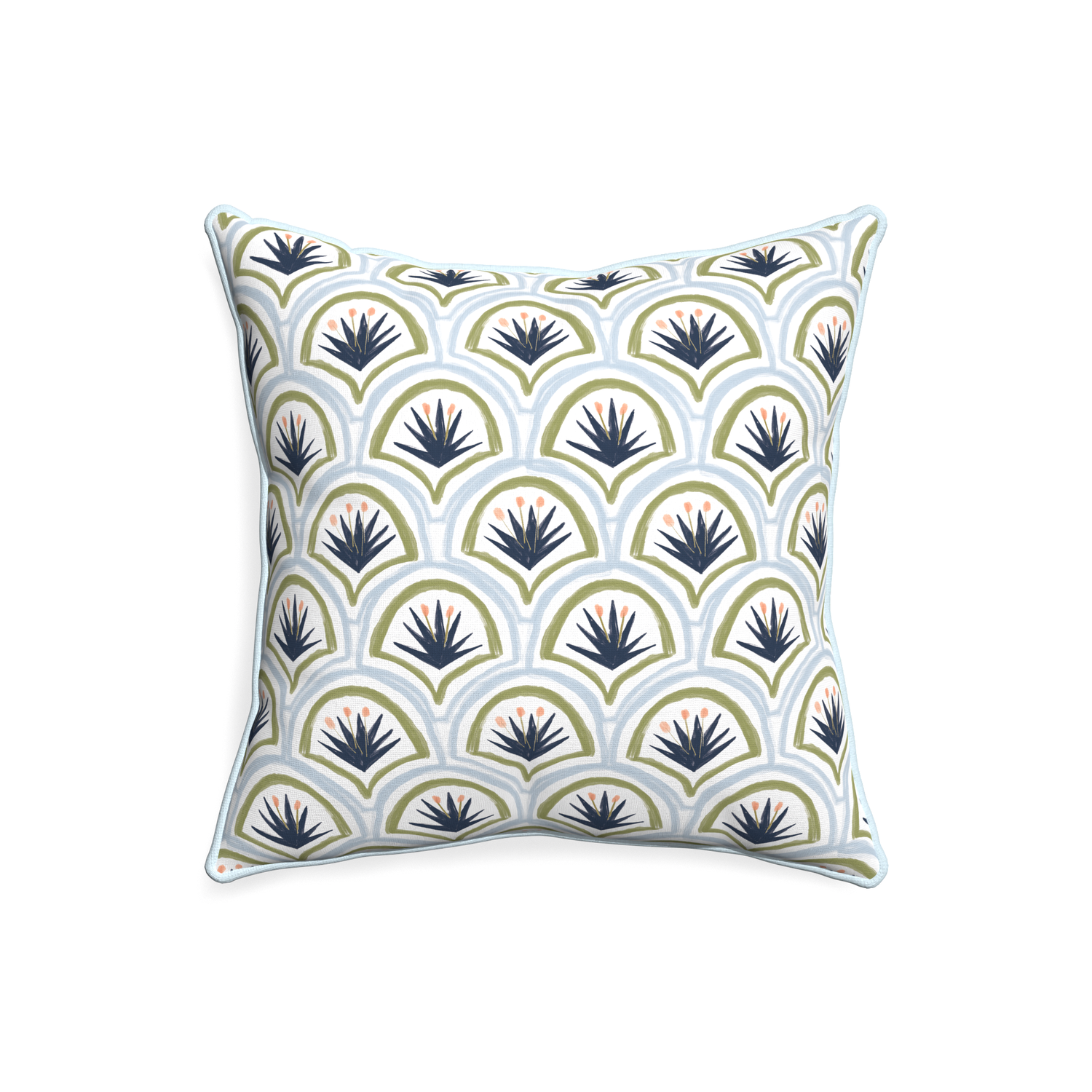 20-square thatcher midnight custom art deco palm patternpillow with powder piping on white background