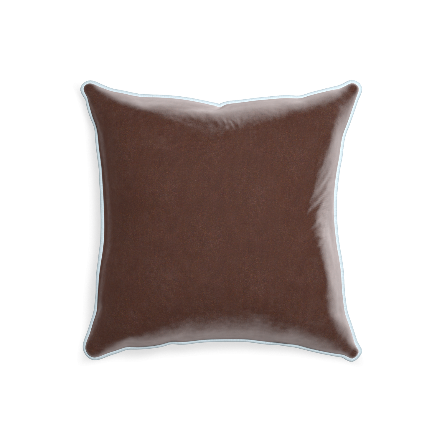 20-square walnut velvet custom pillow with powder piping on white background