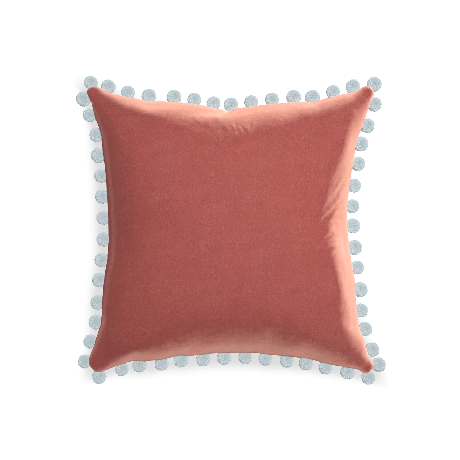 20-square cosmo velvet custom pillow with powder pom pom on white background