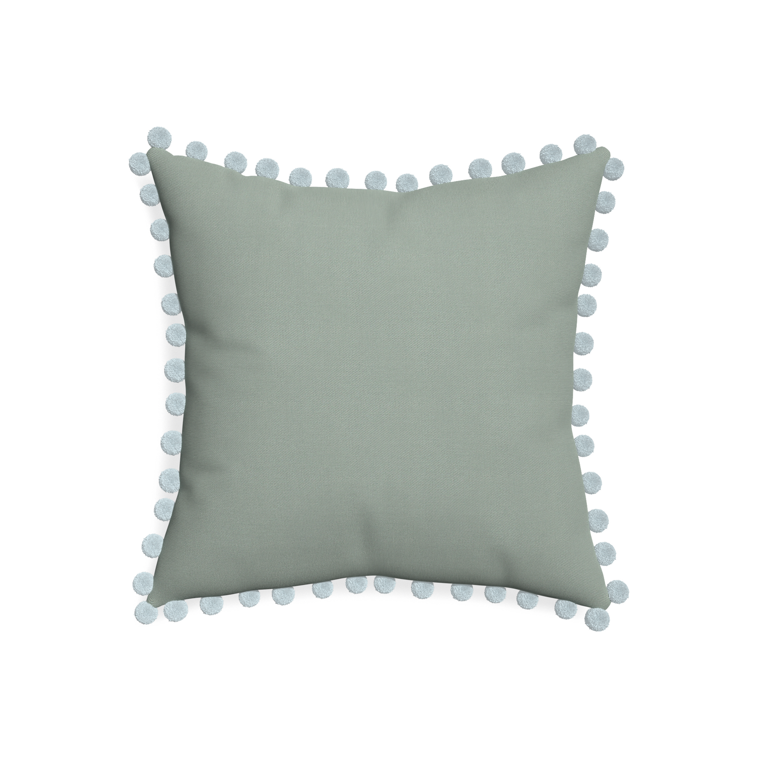 20-square sage custom pillow with powder pom pom on white background