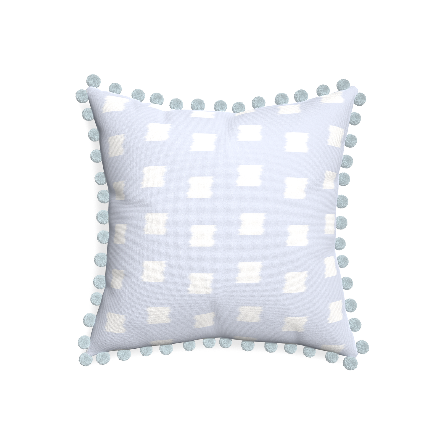 20-square denton custom sky blue patternpillow with powder pom pom on white background
