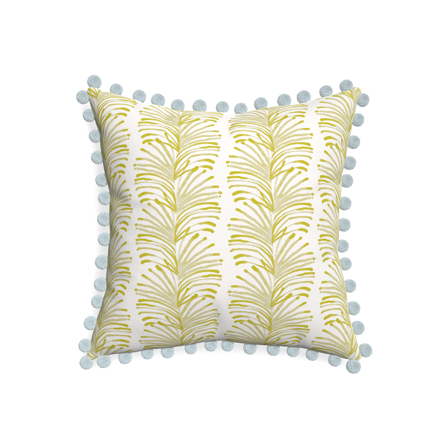20-square emma chartreuse custom yellow stripe chartreusepillow with powder pom pom on white background