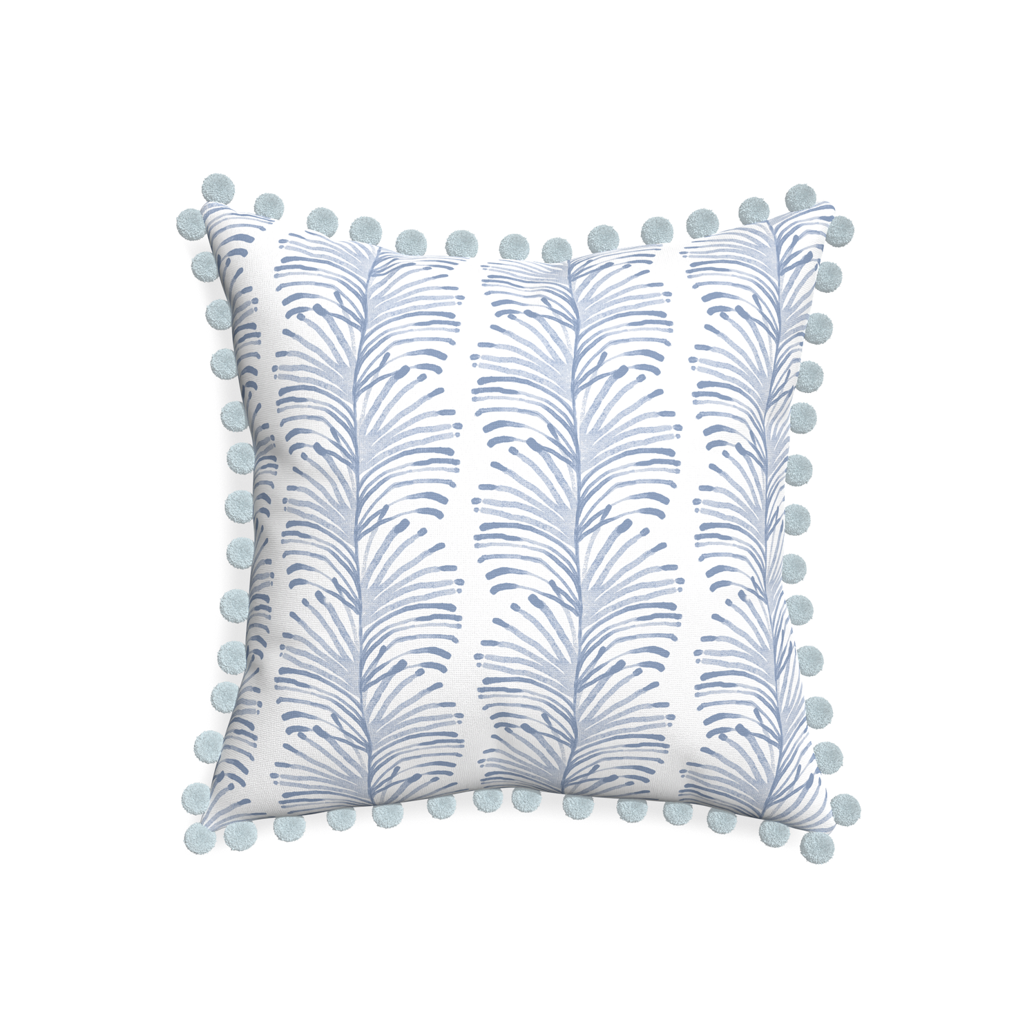 20-square emma sky custom pillow with powder pom pom on white background