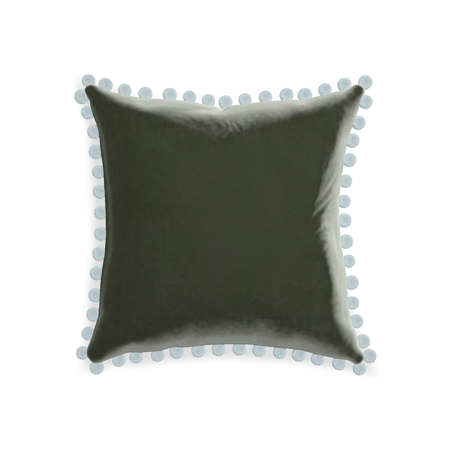 20-square fern velvet custom pillow with powder pom pom on white background