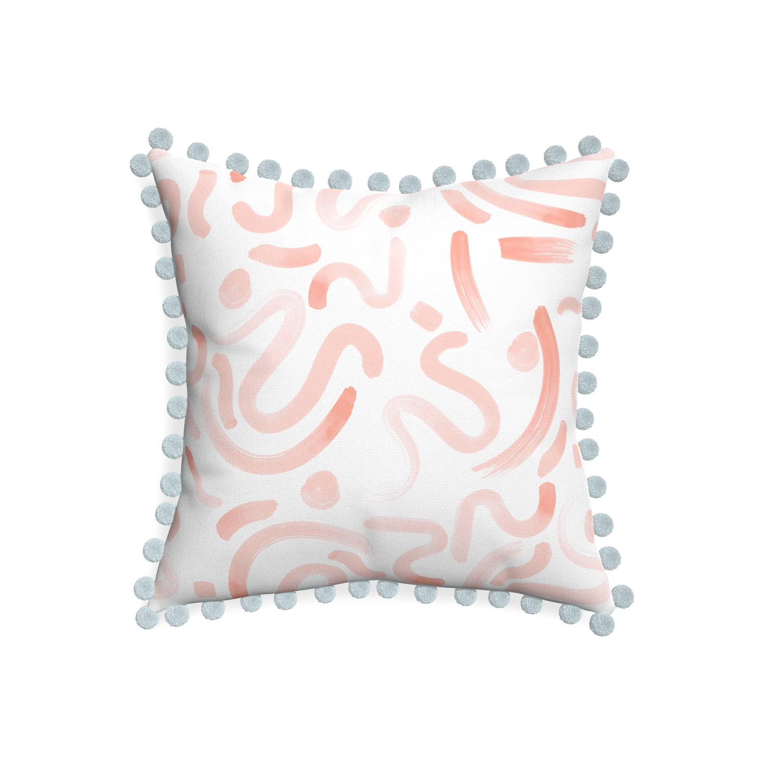 20-square hockney pink custom pillow with powder pom pom on white background