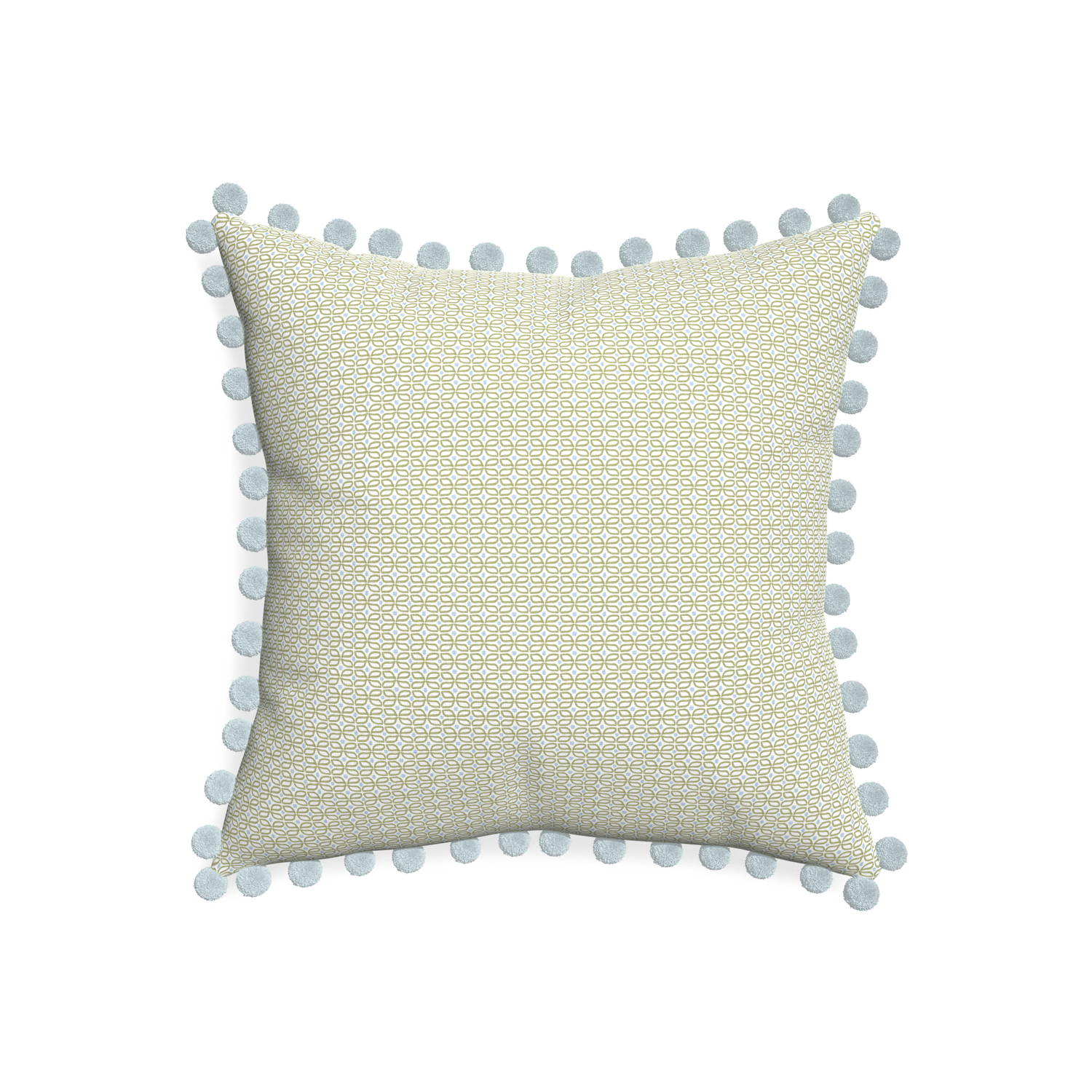 20-square loomi moss custom pillow with powder pom pom on white background