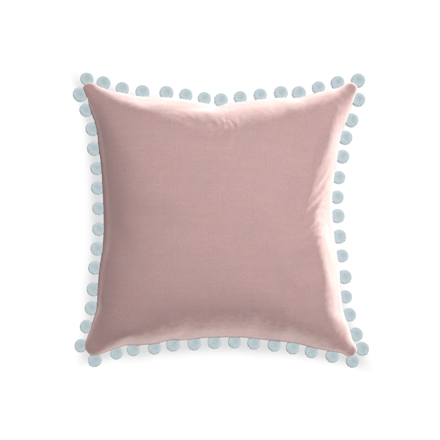 20-square mauve velvet custom pillow with powder pom pom on white background