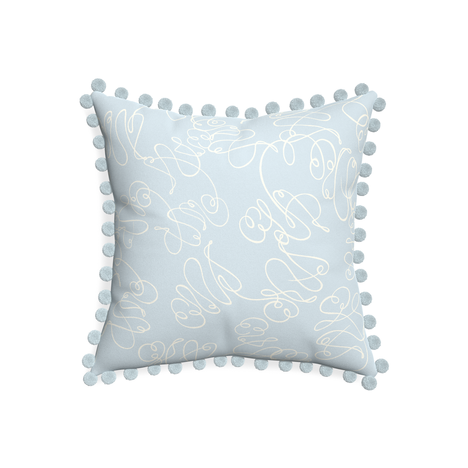 20-square mirabella custom pillow with powder pom pom on white background