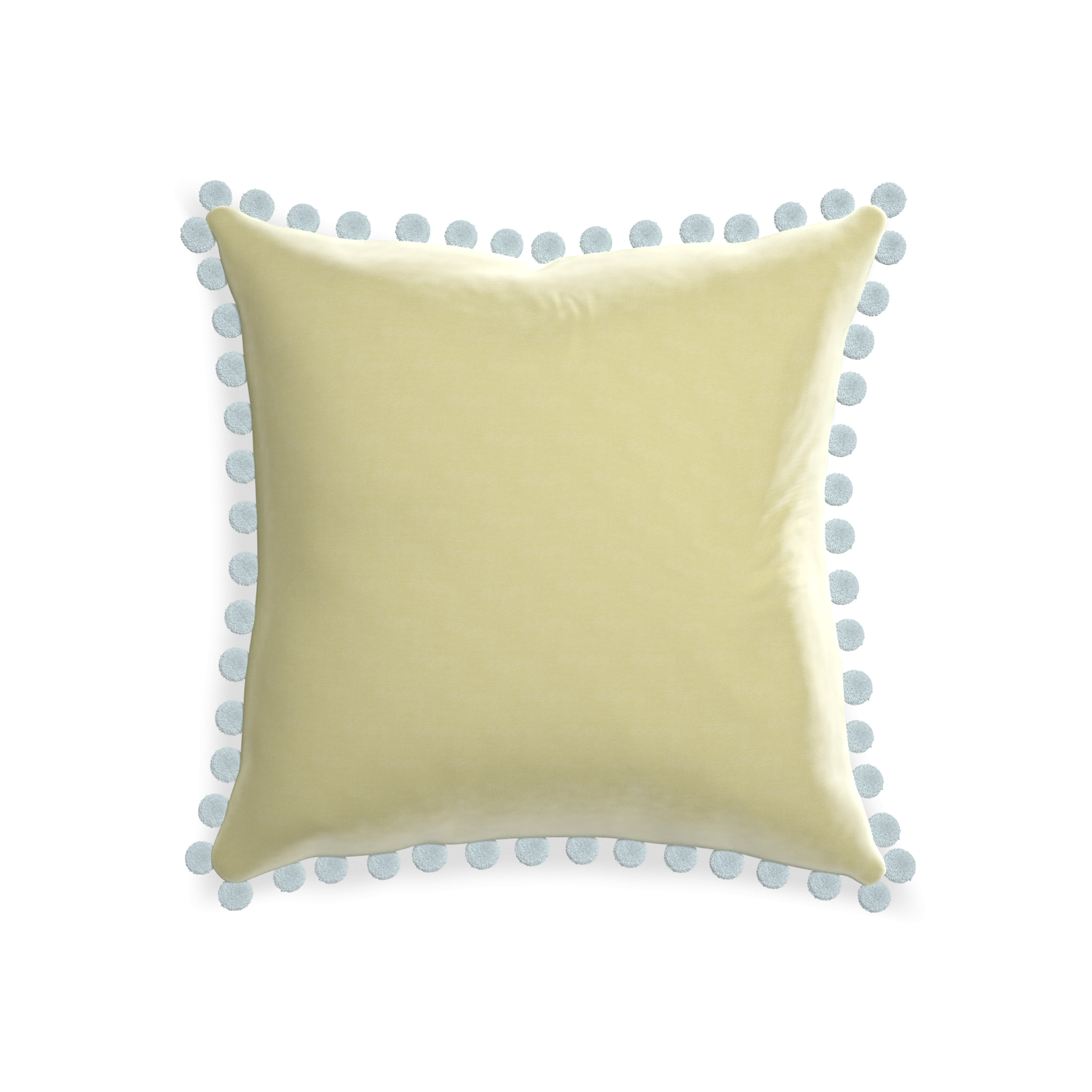 square light green pillow with light blue pom poms