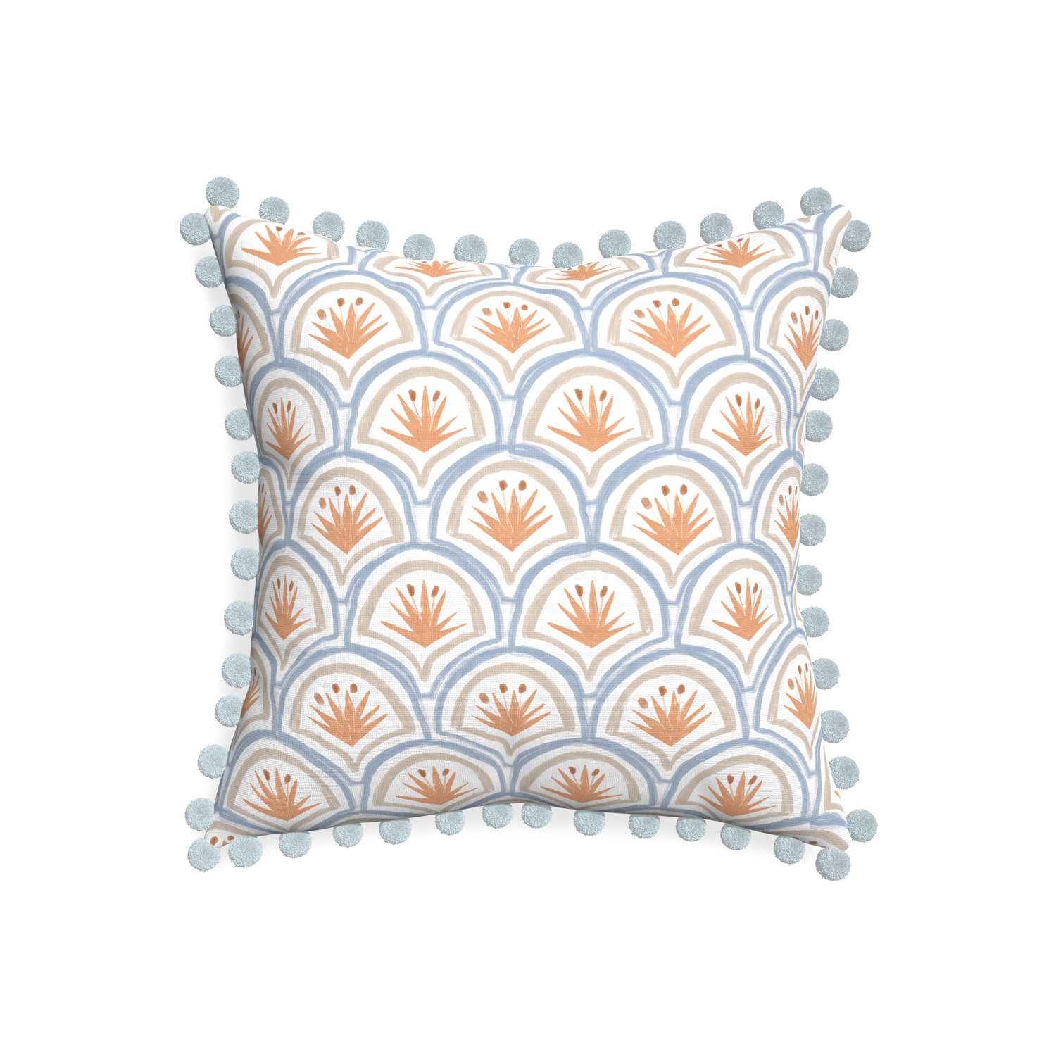 20-square thatcher apricot custom pillow with powder pom pom on white background