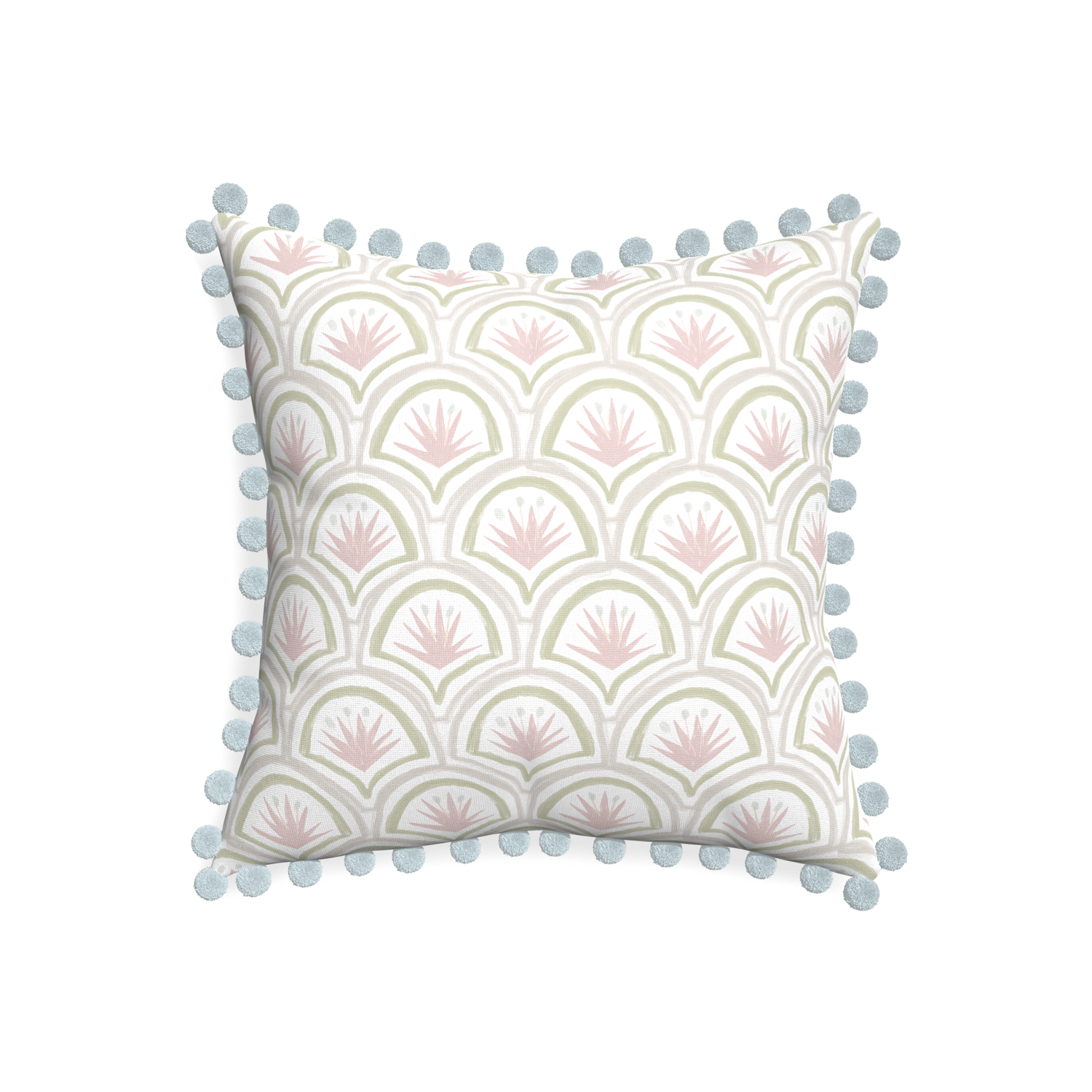 20-square thatcher rose custom pillow with powder pom pom on white background
