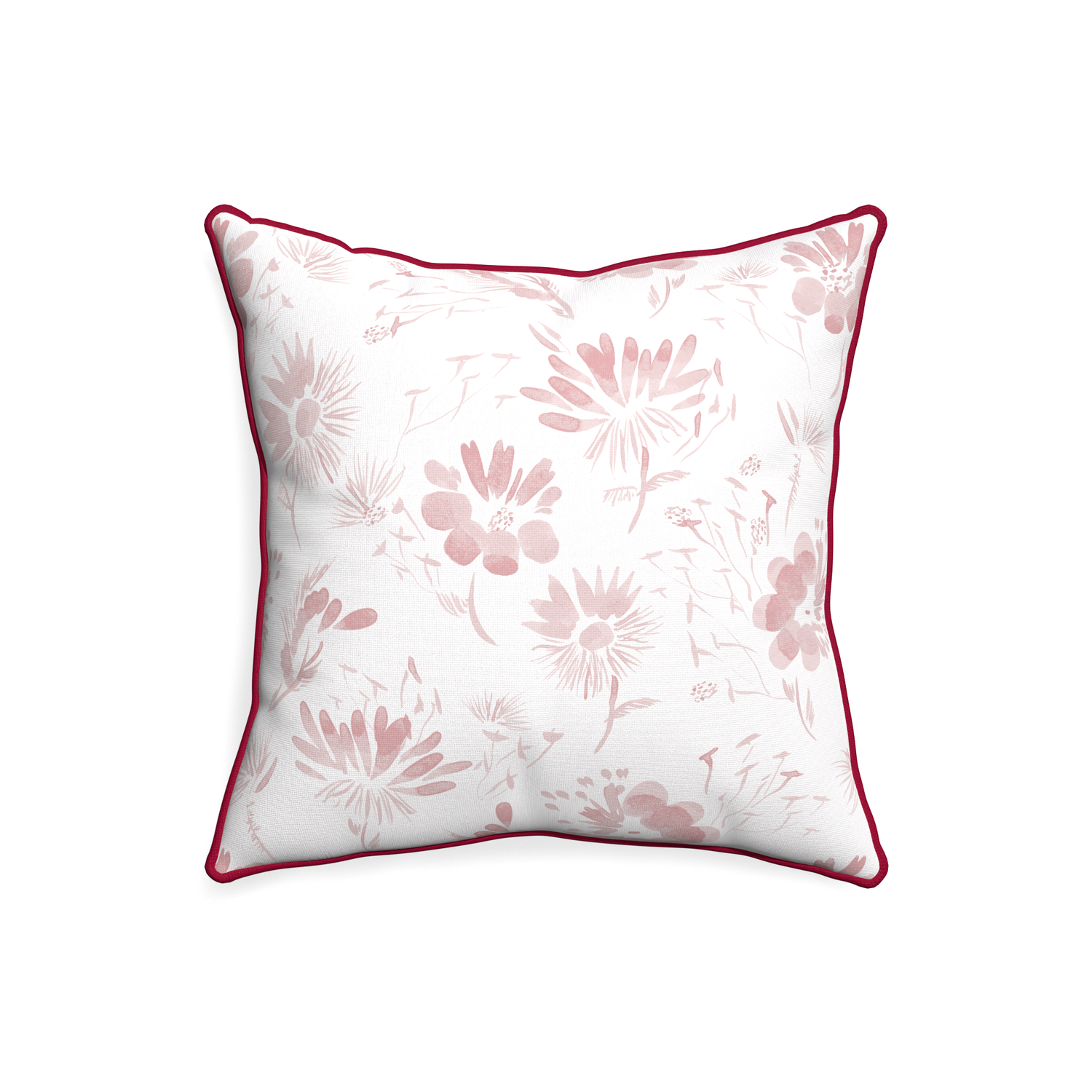 20-square blake custom pillow with raspberry piping on white background