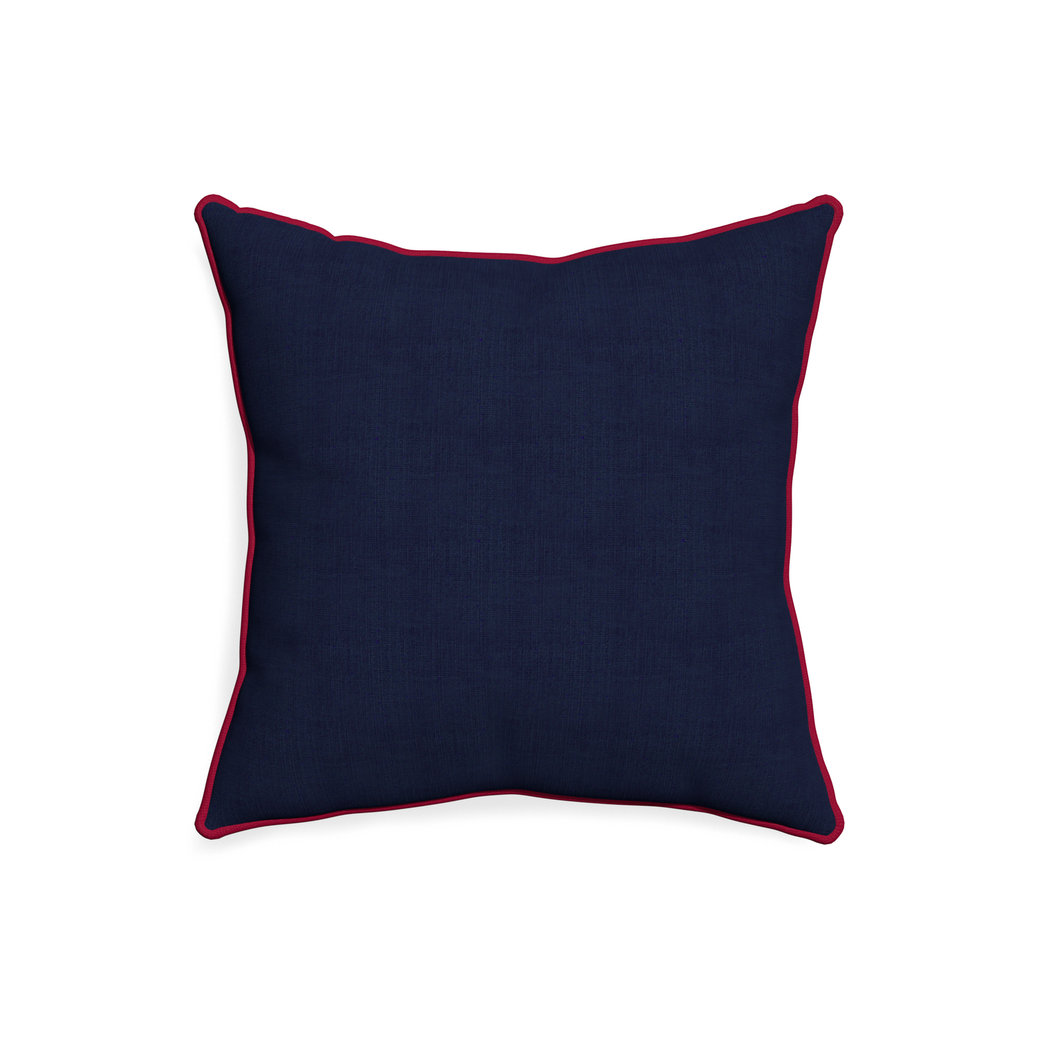 20-square midnight custom pillow with raspberry piping on white background