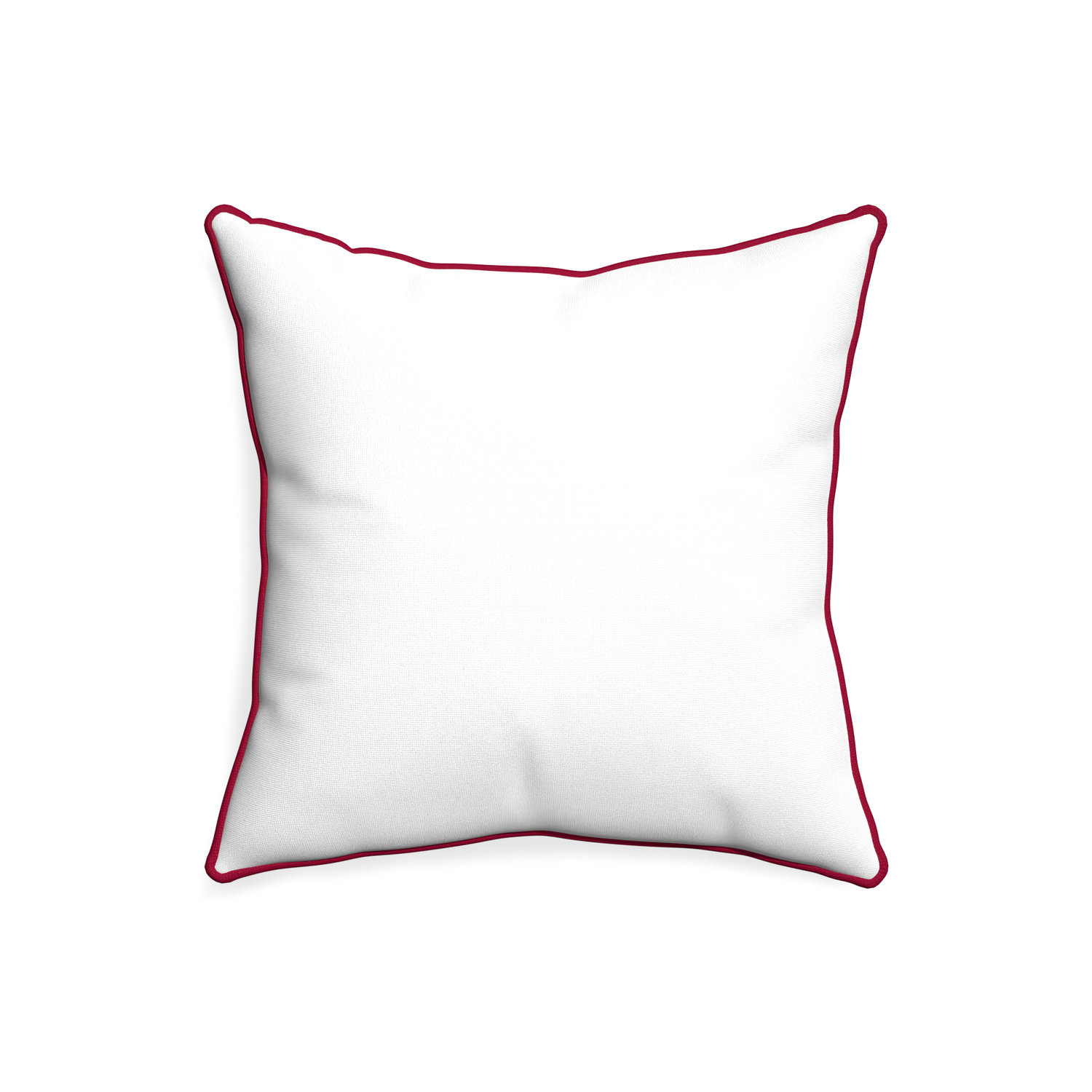 20-square snow custom pillow with raspberry piping on white background