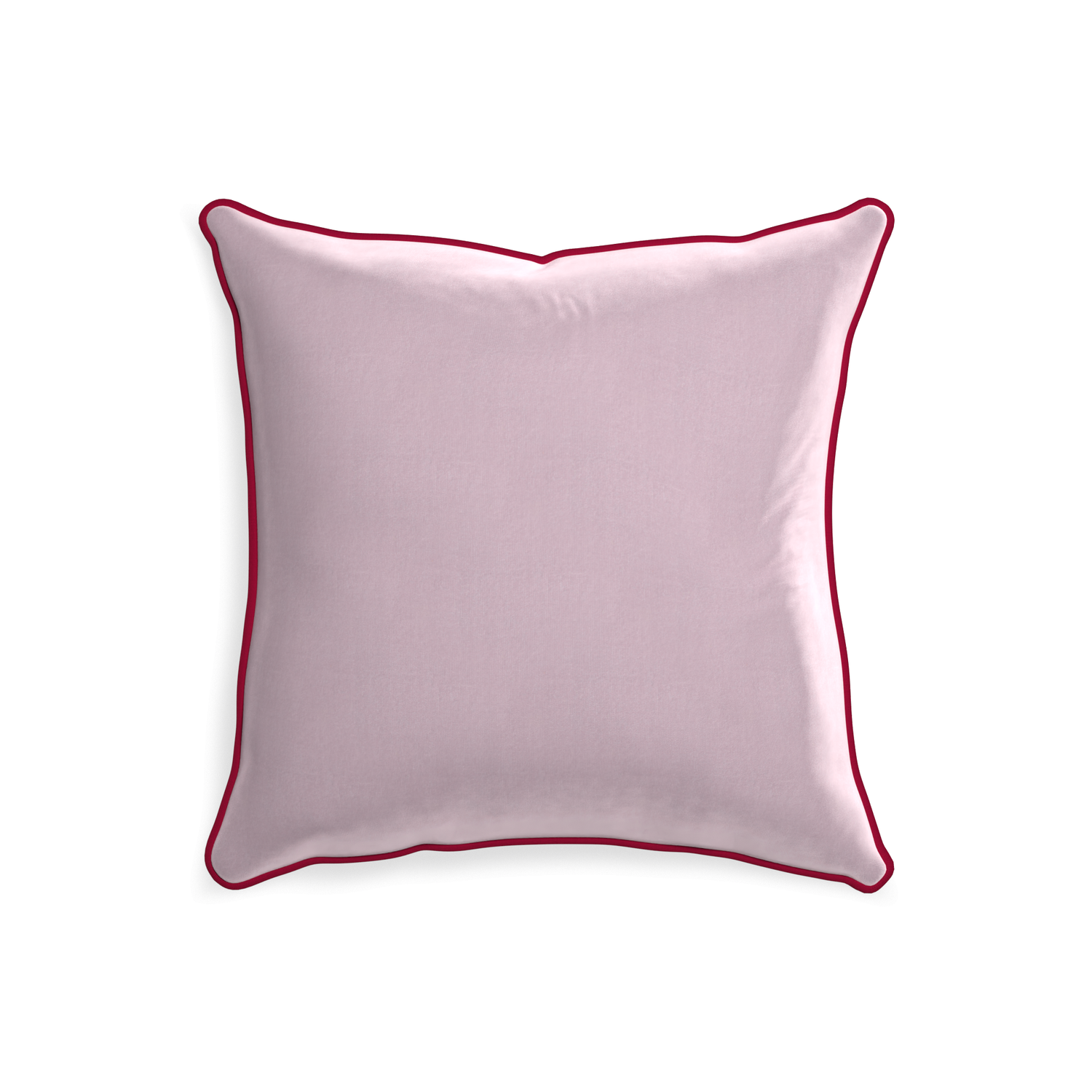 20-square lilac velvet custom lilacpillow with raspberry piping on white background