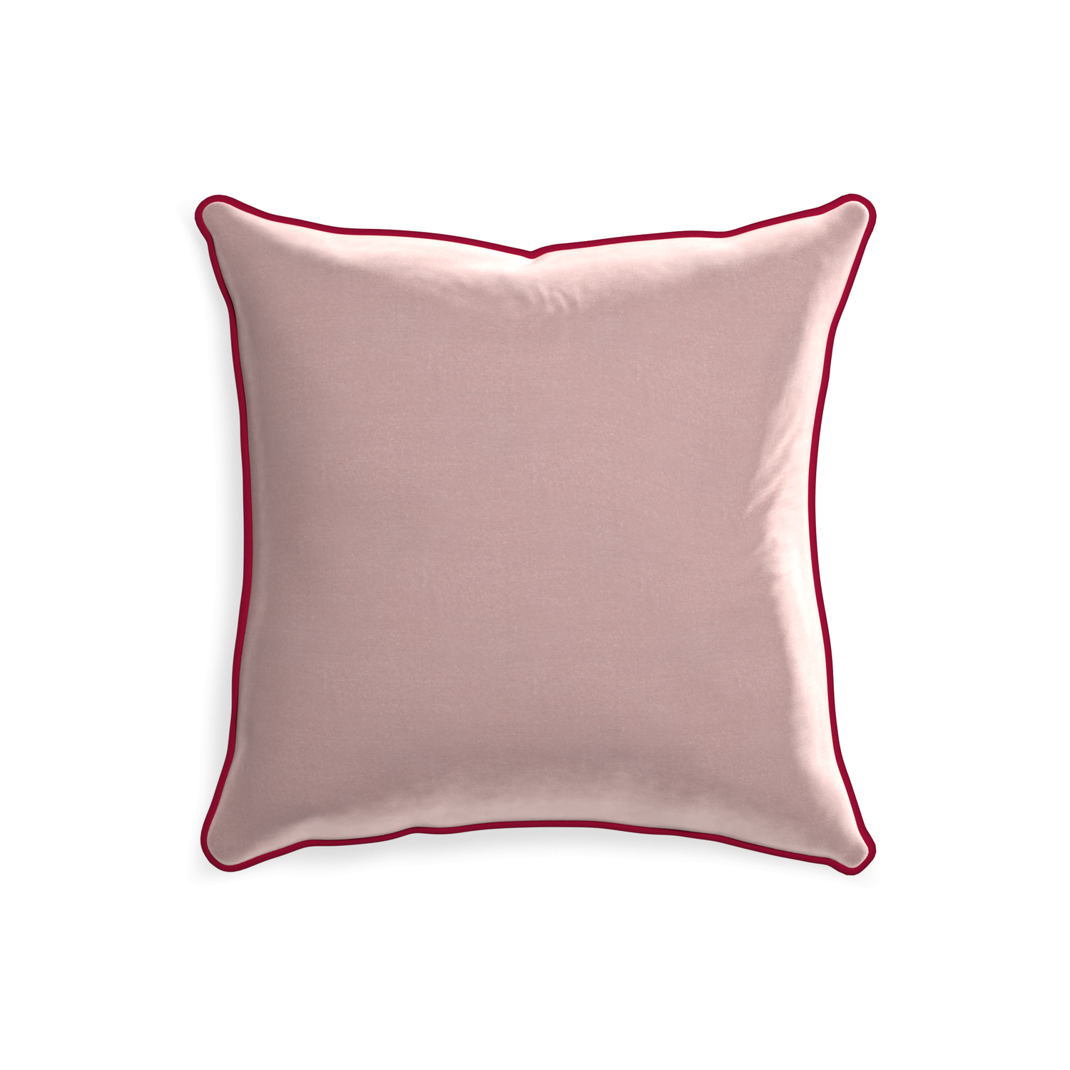 20-square mauve velvet custom pillow with raspberry piping on white background
