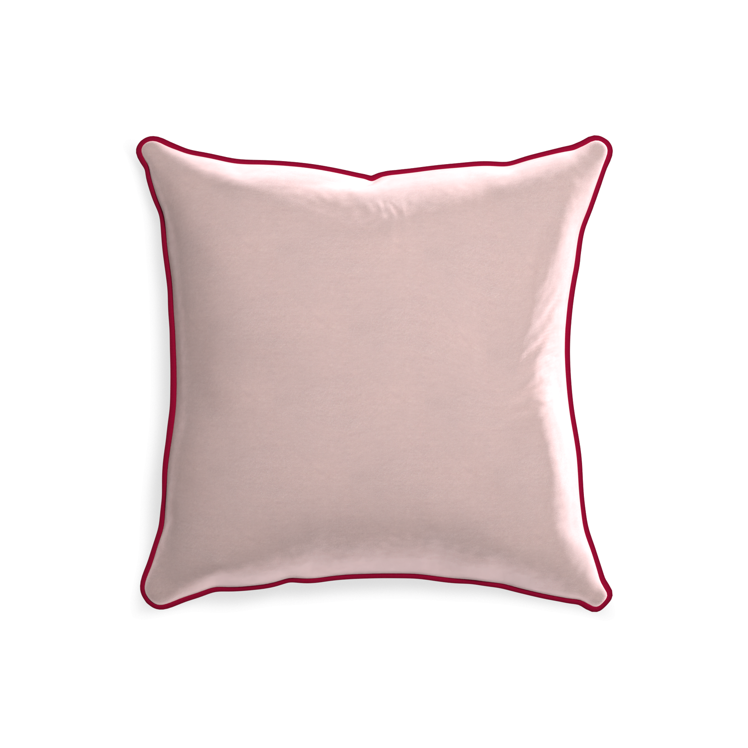 square light pink velvet pillow with dark red piping