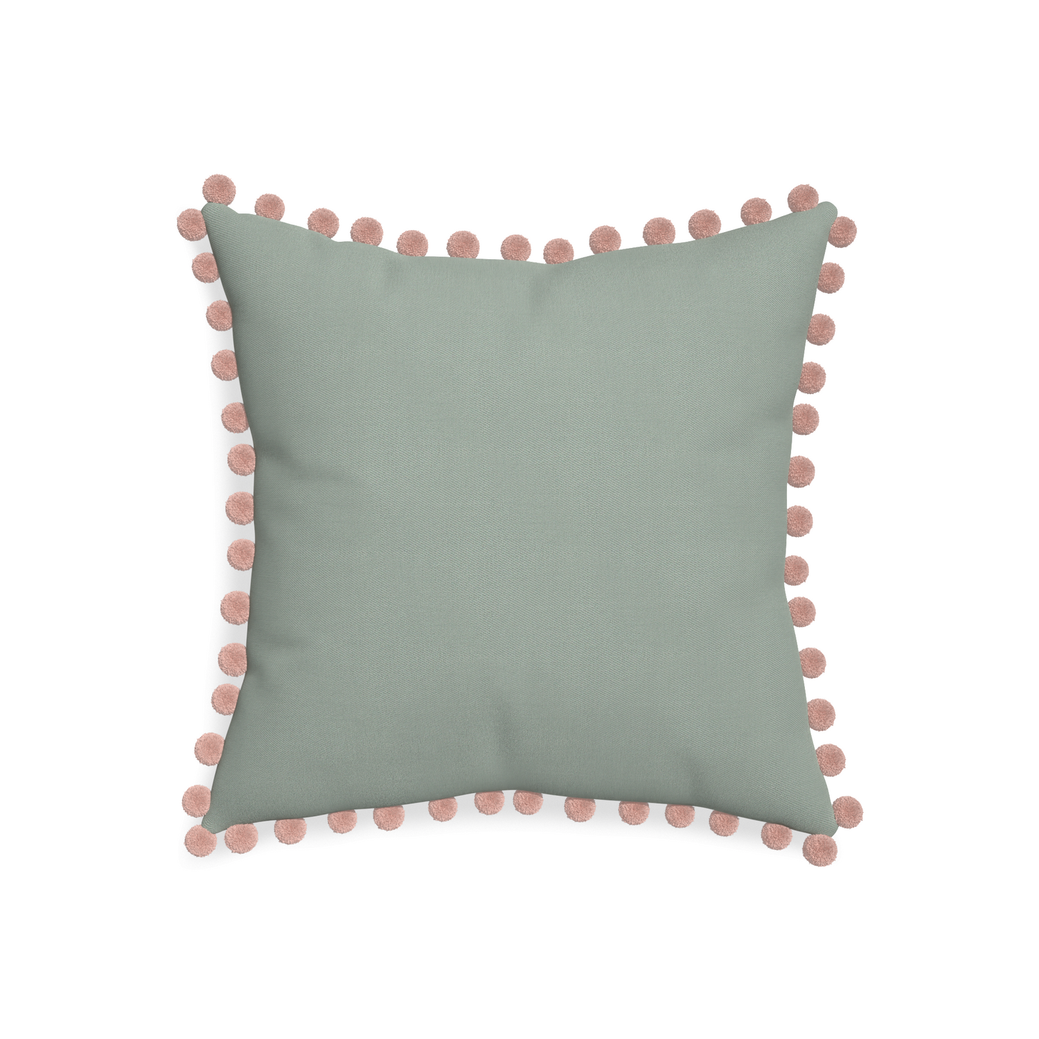 20-square sage custom sage green cottonpillow with rose pom pom on white background
