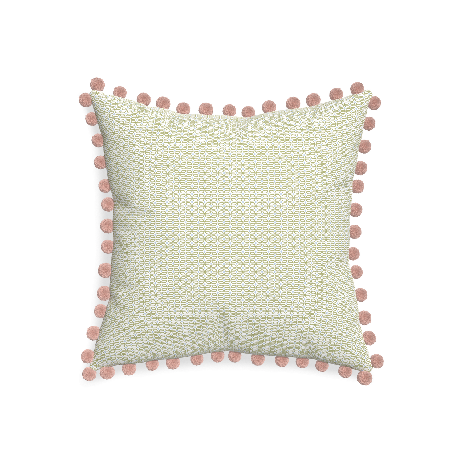 20-square loomi moss custom moss green geometricpillow with rose pom pom on white background