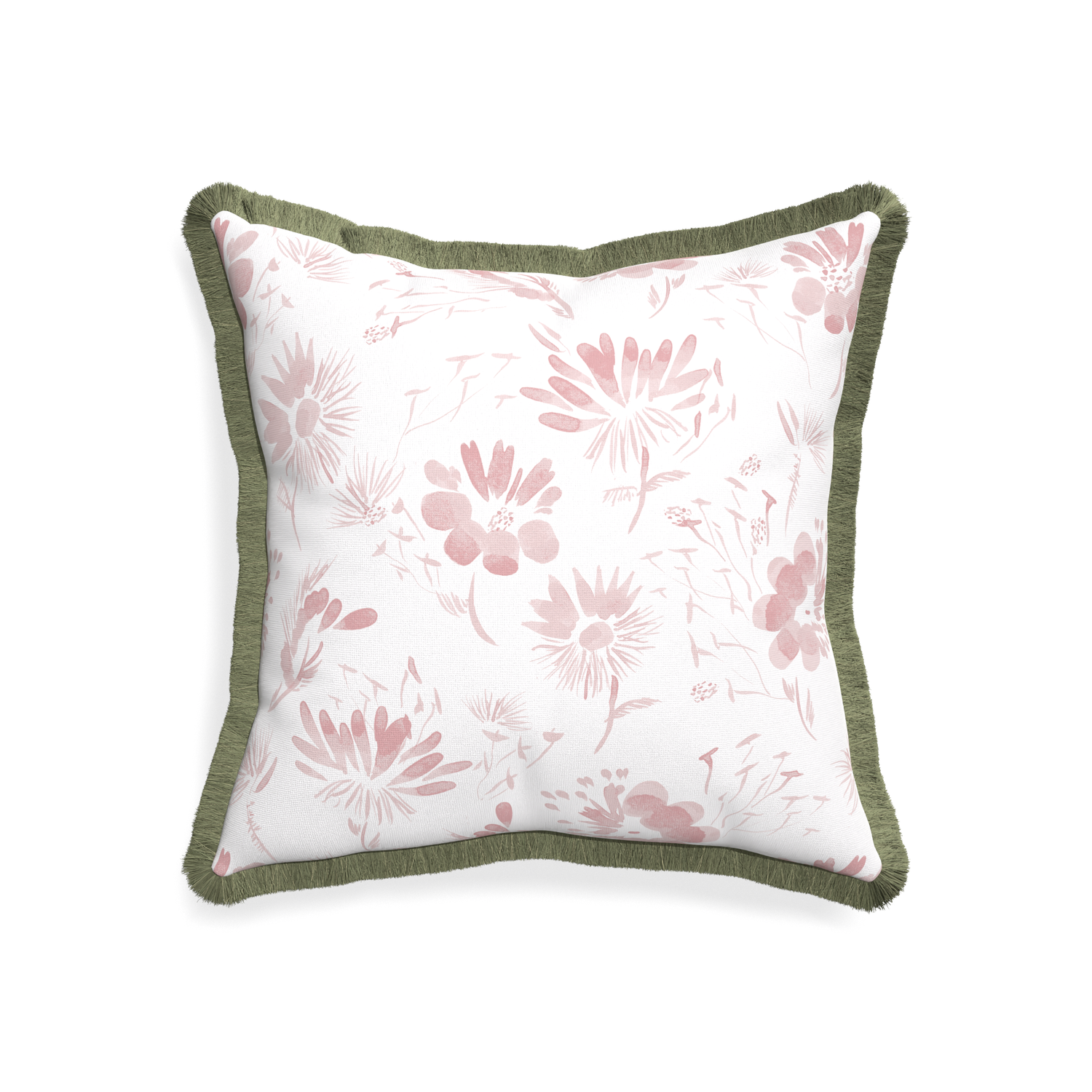 20-square blake custom pink floralpillow with sage fringe on white background