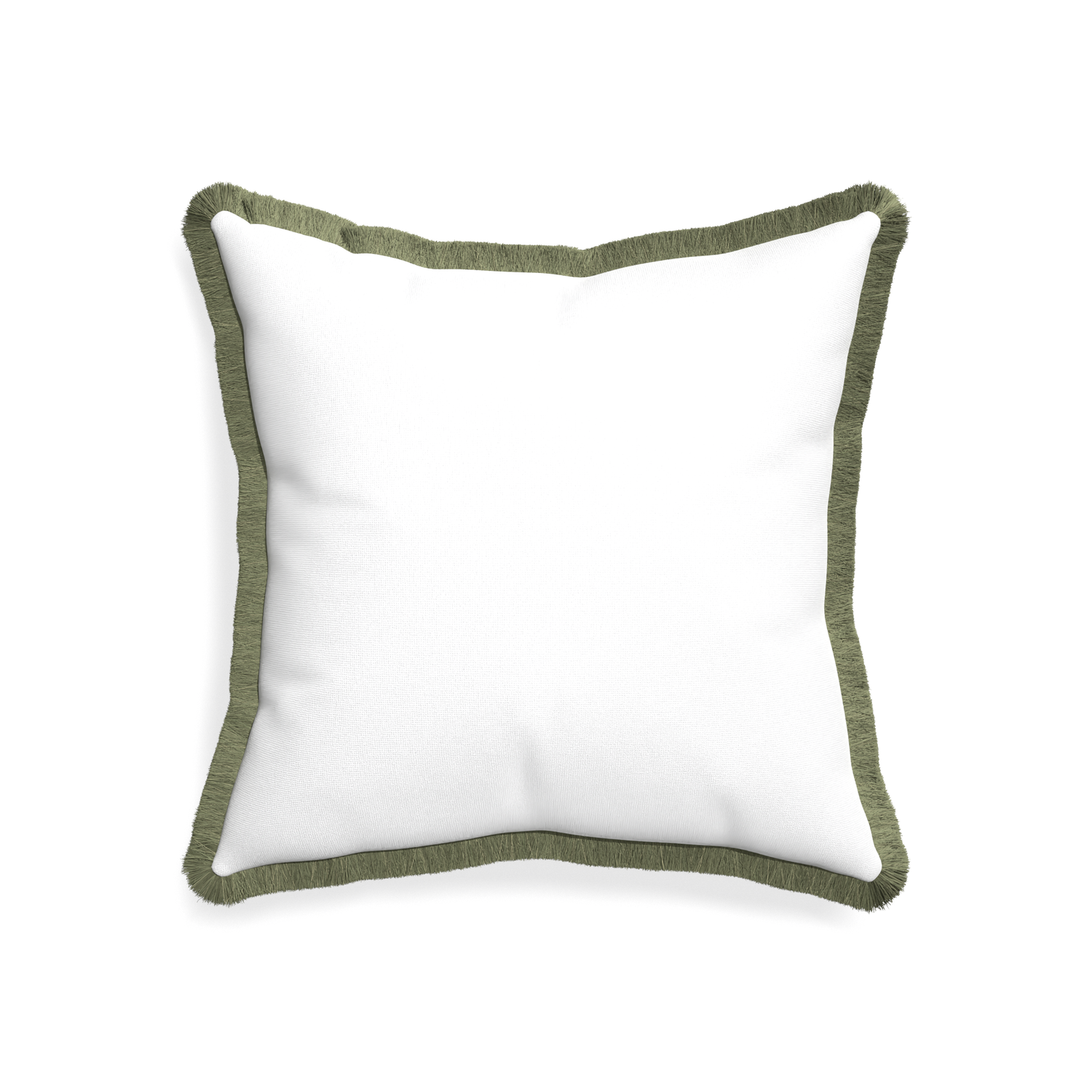 20-square snow custom white cottonpillow with sage fringe on white background