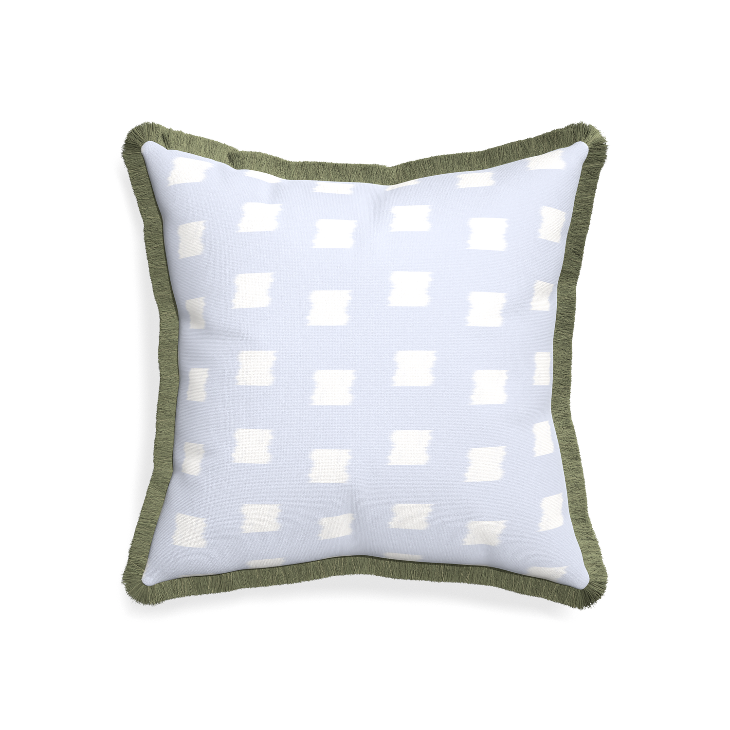 20-square denton custom pillow with sage fringe on white background