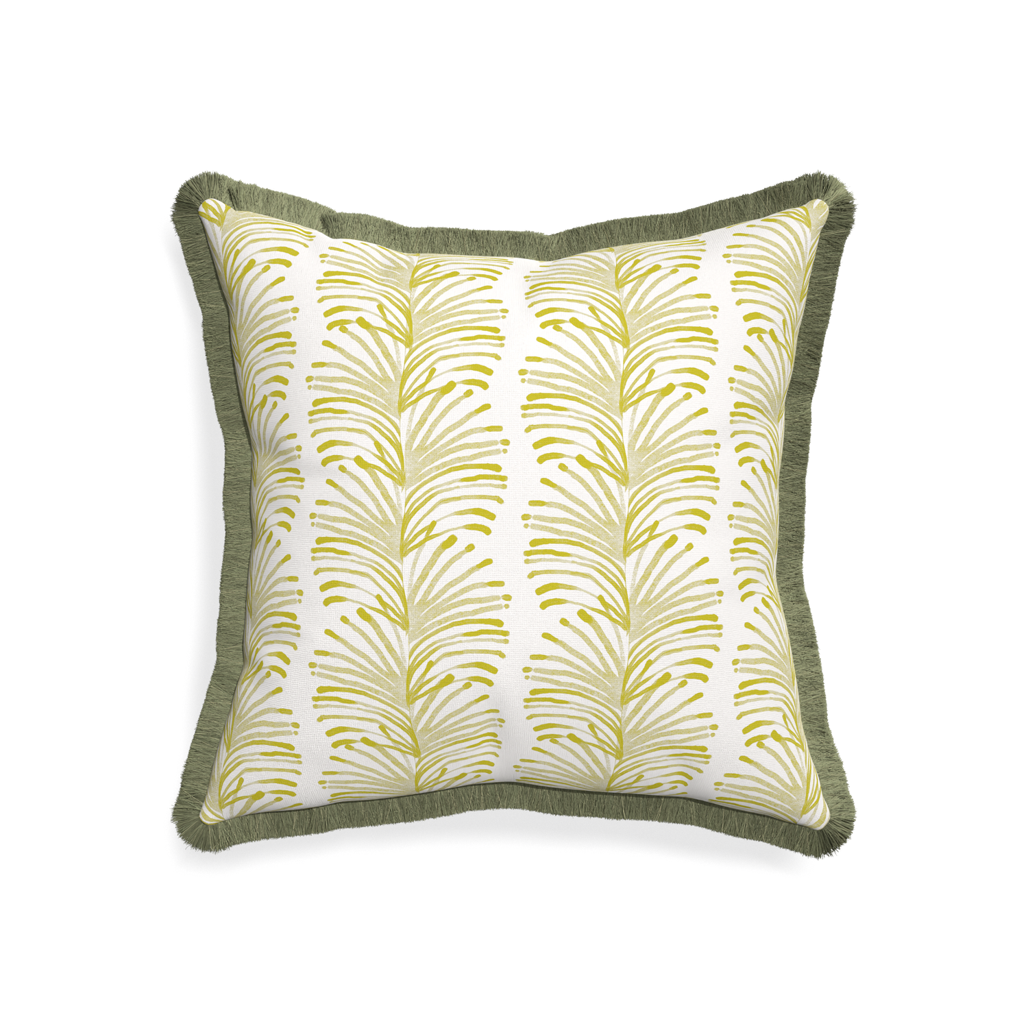 20-square emma chartreuse custom yellow stripe chartreusepillow with sage fringe on white background
